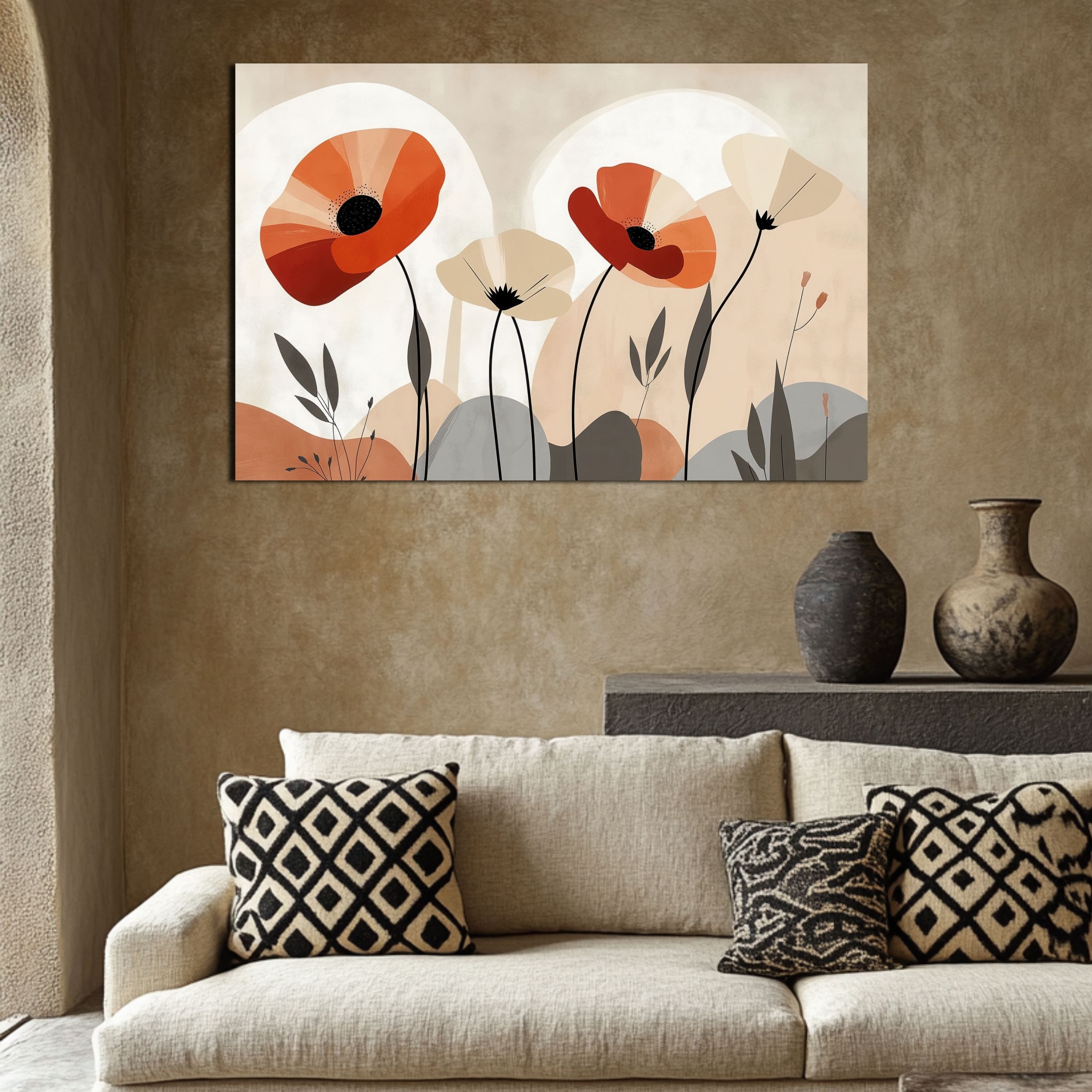 DARO Design Leinwandbild Modern Abstrakt Wandbilder XXL Wandbild Wand Deko Leinwand Bilder, (rote Blüten - Bild Groß Wohnzimmer Schlafzimmer Küche Esszimmer Ein – Bild 5 von 5