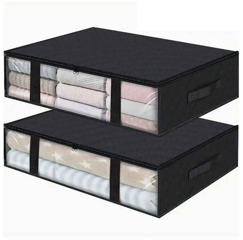 CoolBlauza Unterbettkommode 2er-Pack Unterbett-Aufbewahrungsboxen (2 St., Unterbett-Stapelbox mit Sichtfenster & Reißverschluss & Griffen), für Bettdecken/Kleidung/Bettwäsche/Decken 60 x 45 x 15 cm