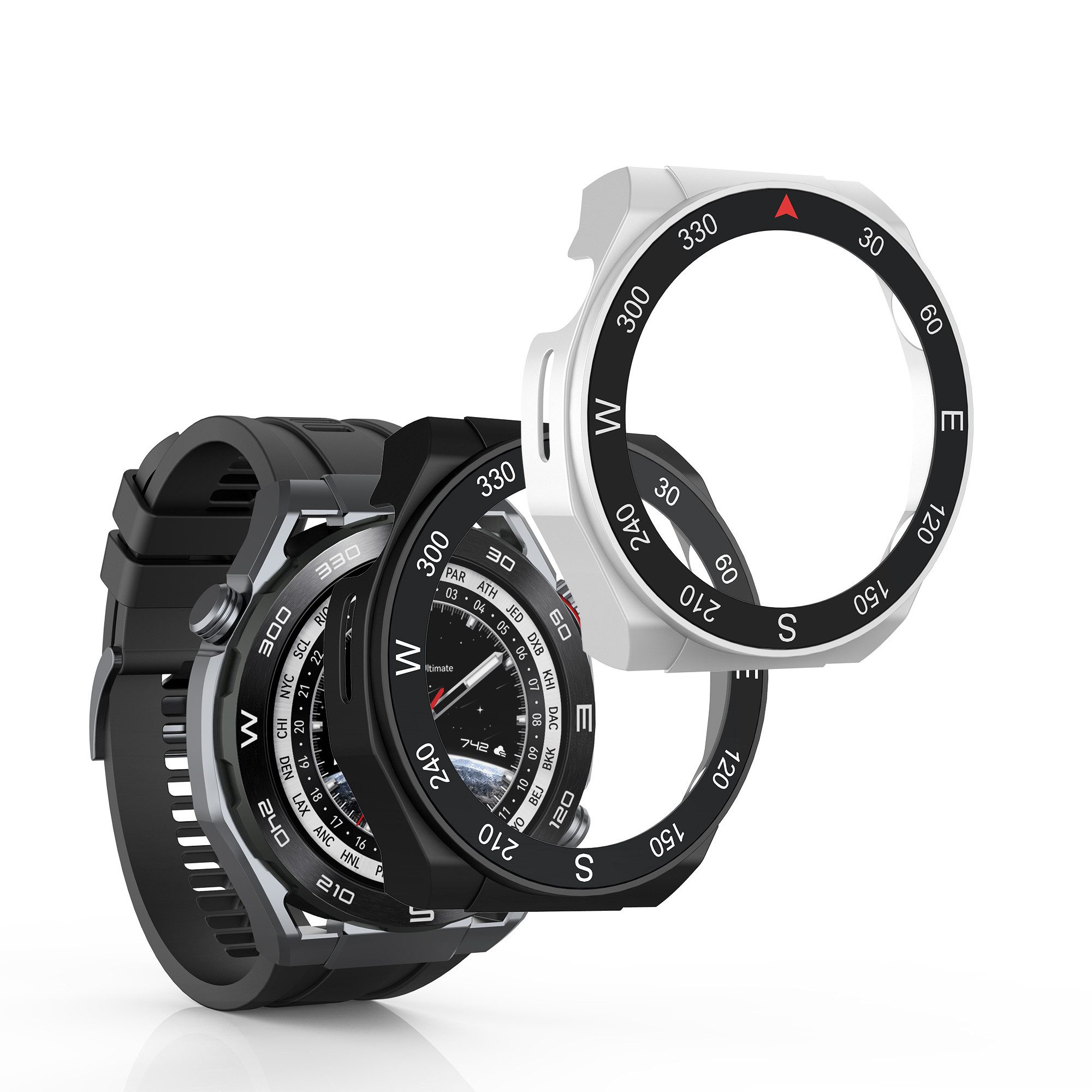 kwmobile Smartwatch-Hülle 2x Hülle für Huawei WATCH Ultimate, Fullbody Fitnesstracker Glas Cover Case Schutzhülle Set