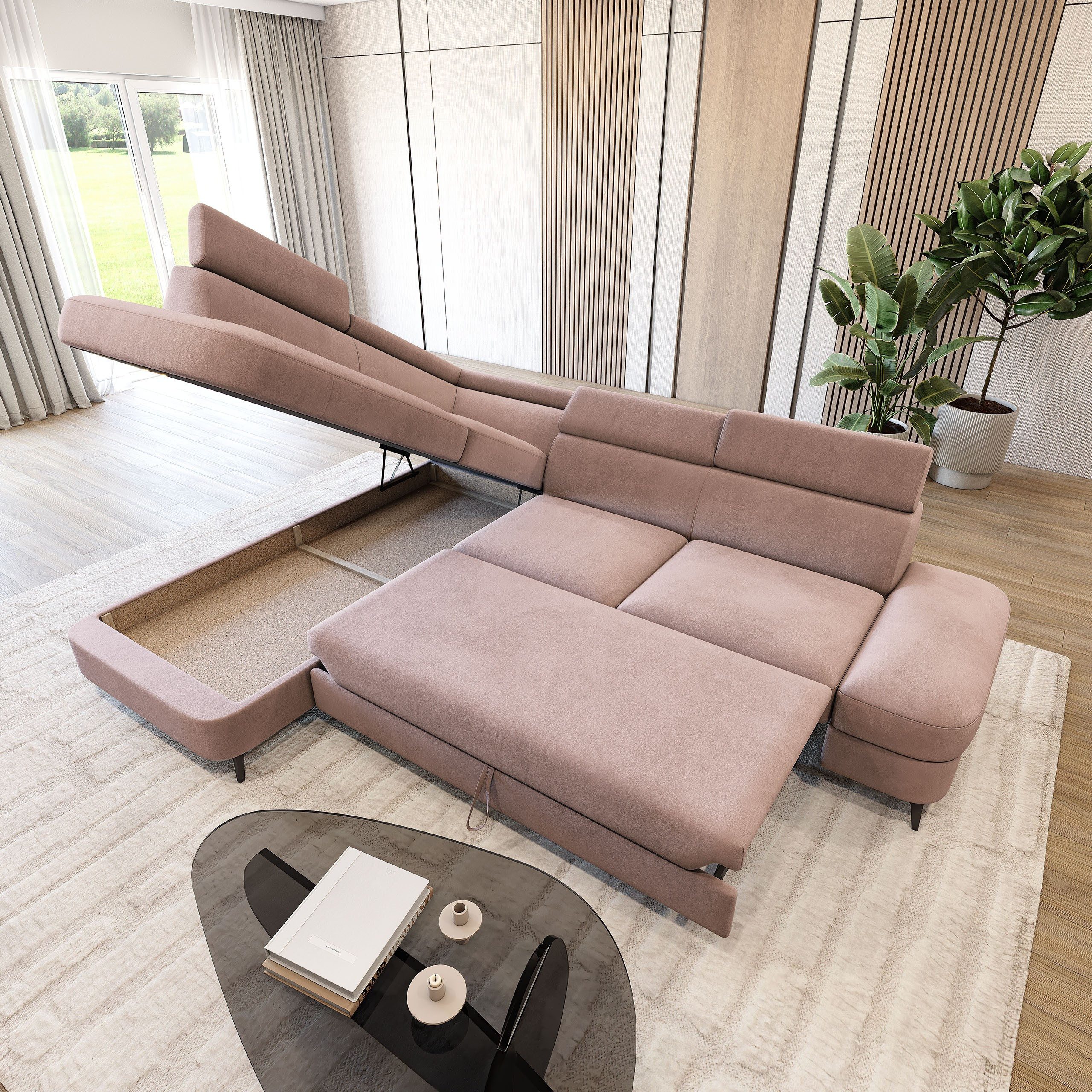 Masseno Ecksofa AVISE mit Schlaffunktion L-Form, Sofa mit Bettkasten