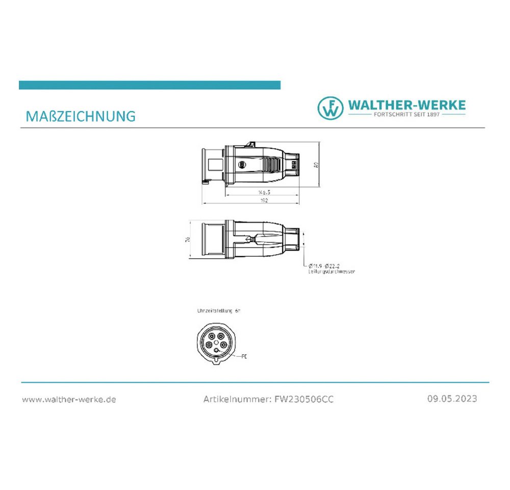 Thumbnail - Walther Werke Steckdose Walther Werke FW230506CC CEE Stecker 32 A 5polig 200 V, 415 V 1 St.