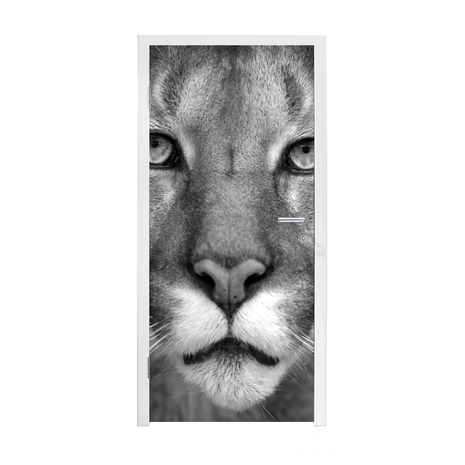 MuchoWow Türtapete Panther - Wildlife - Schwarz - Weiß, Matt, bedruckt, (1 St), Fototapete für Tür, Türaufkleber, 75x205 cm