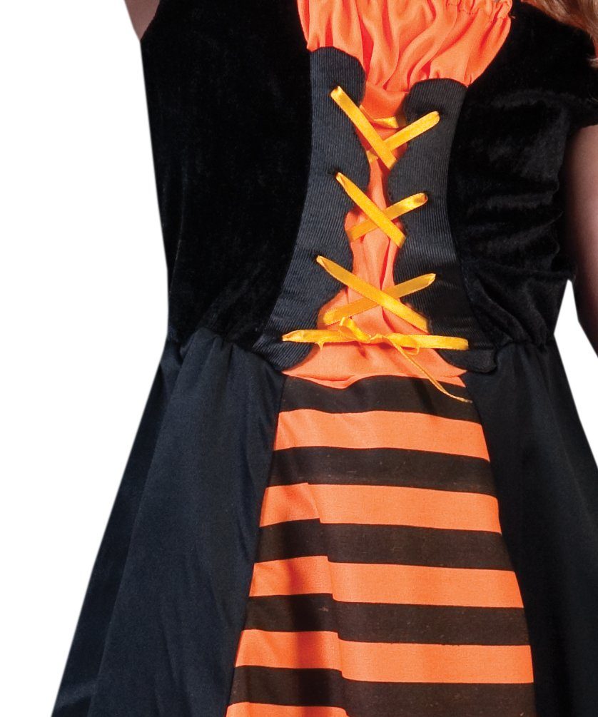 Karneval-Klamotten Hexen-Kostüm schwarz orange Hexenkleid mit Hexenhut, Armstulpen, Kinderkostüm Mädchenkostüm Halloween Kleid mit Armstulpen und Hut