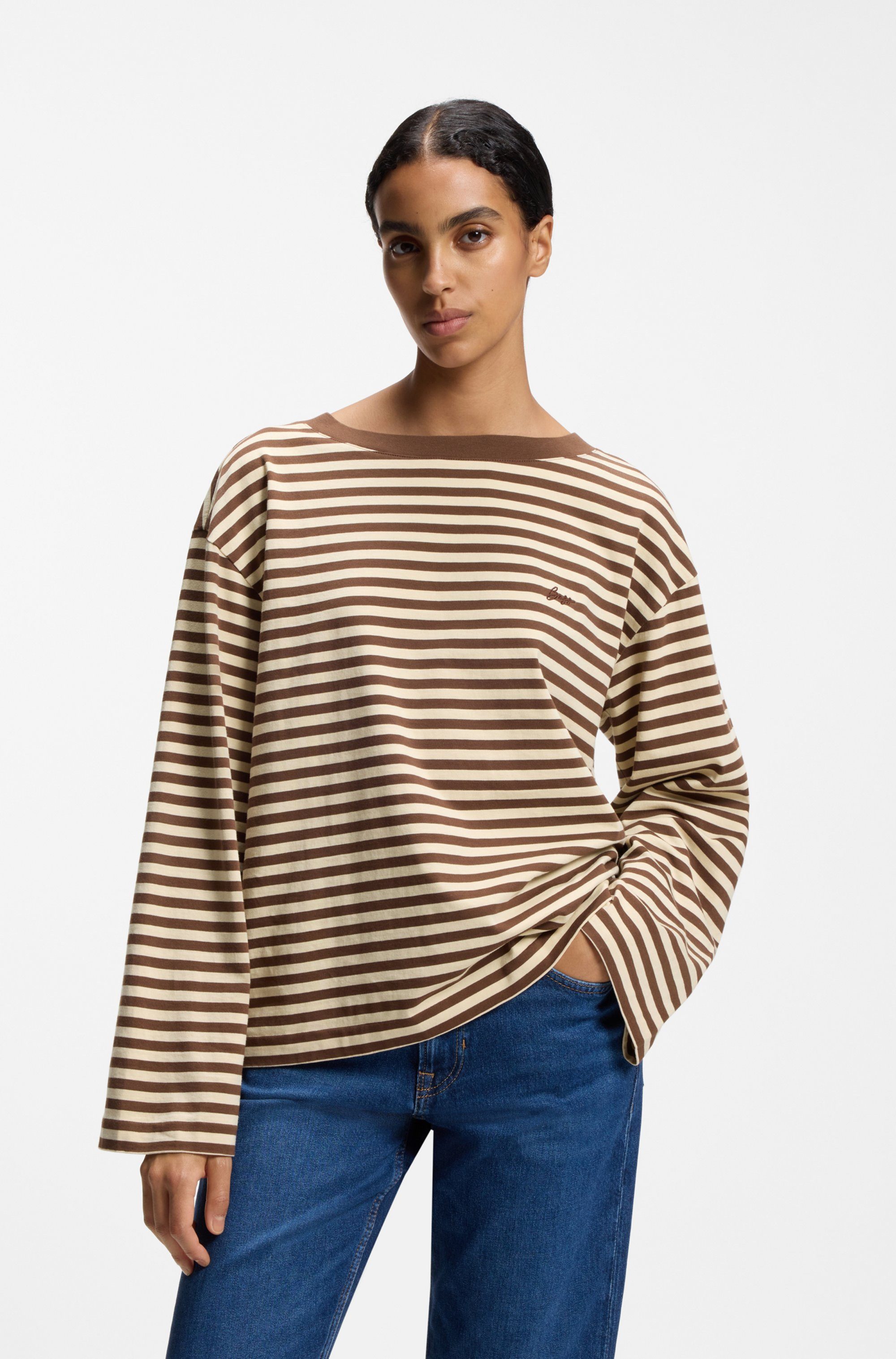 BOSS ORANGE Langarmshirt Ewa Stripe Premium Damenmode im Streifendesign, Relaxed Fit