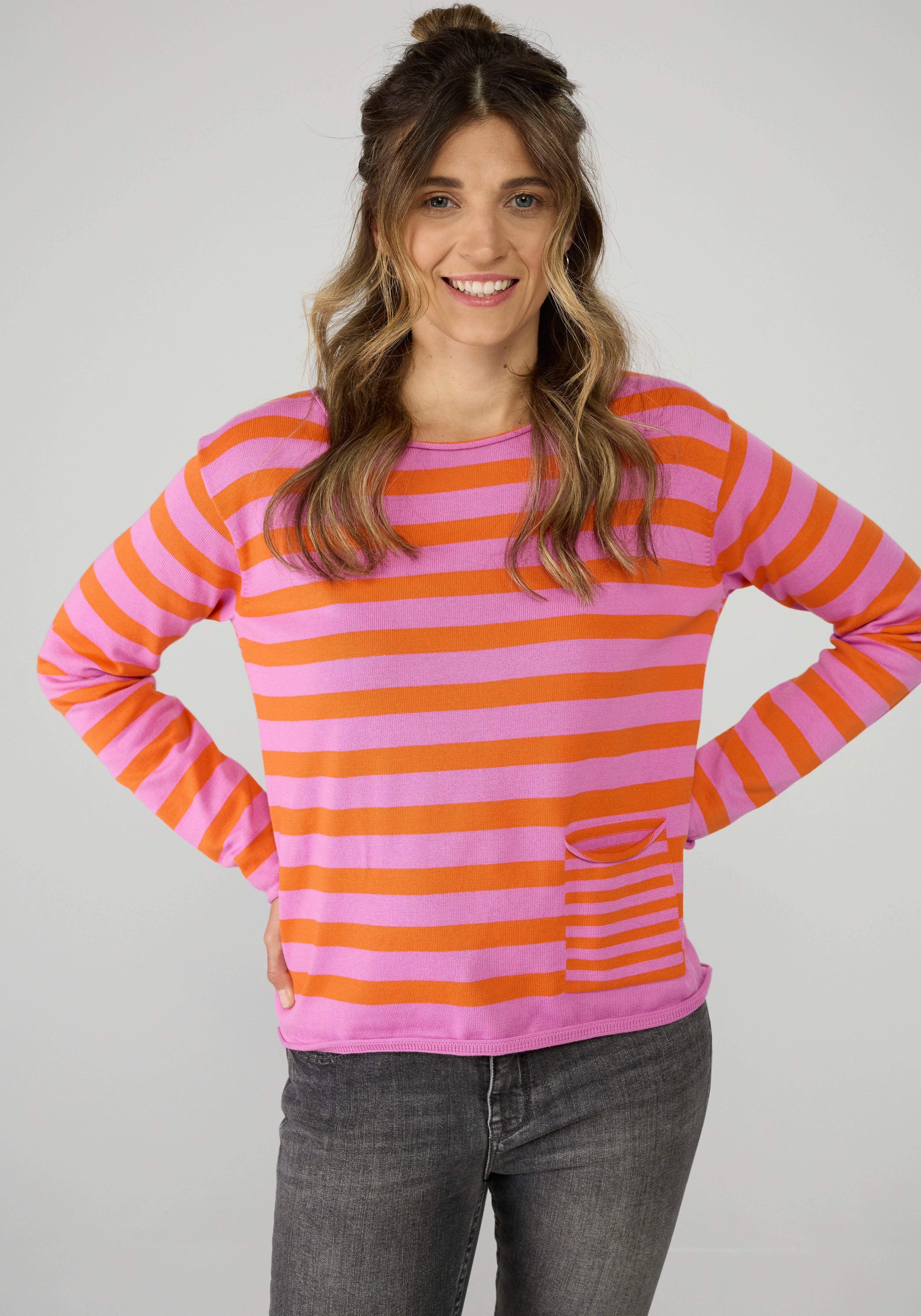 Lieblingsstück Rundhalspullover Pullover KorinaEP mit Streifen pink orange