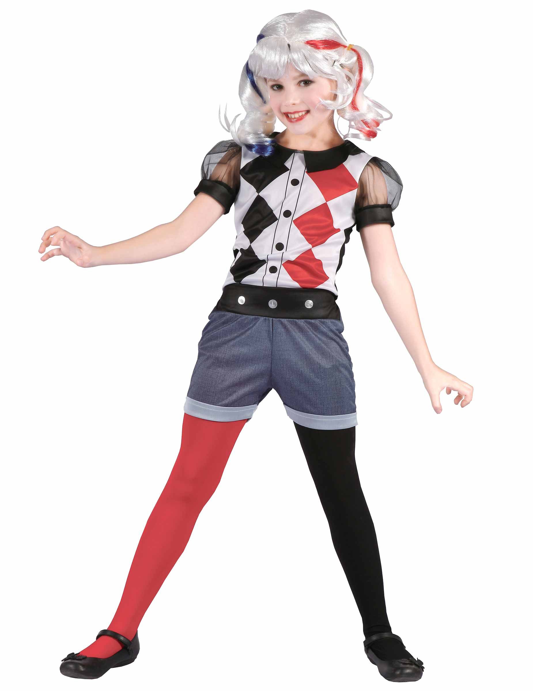 Kostüm Harlekin-Kinderkostüm für Mädchen schwarz-weiss-rot