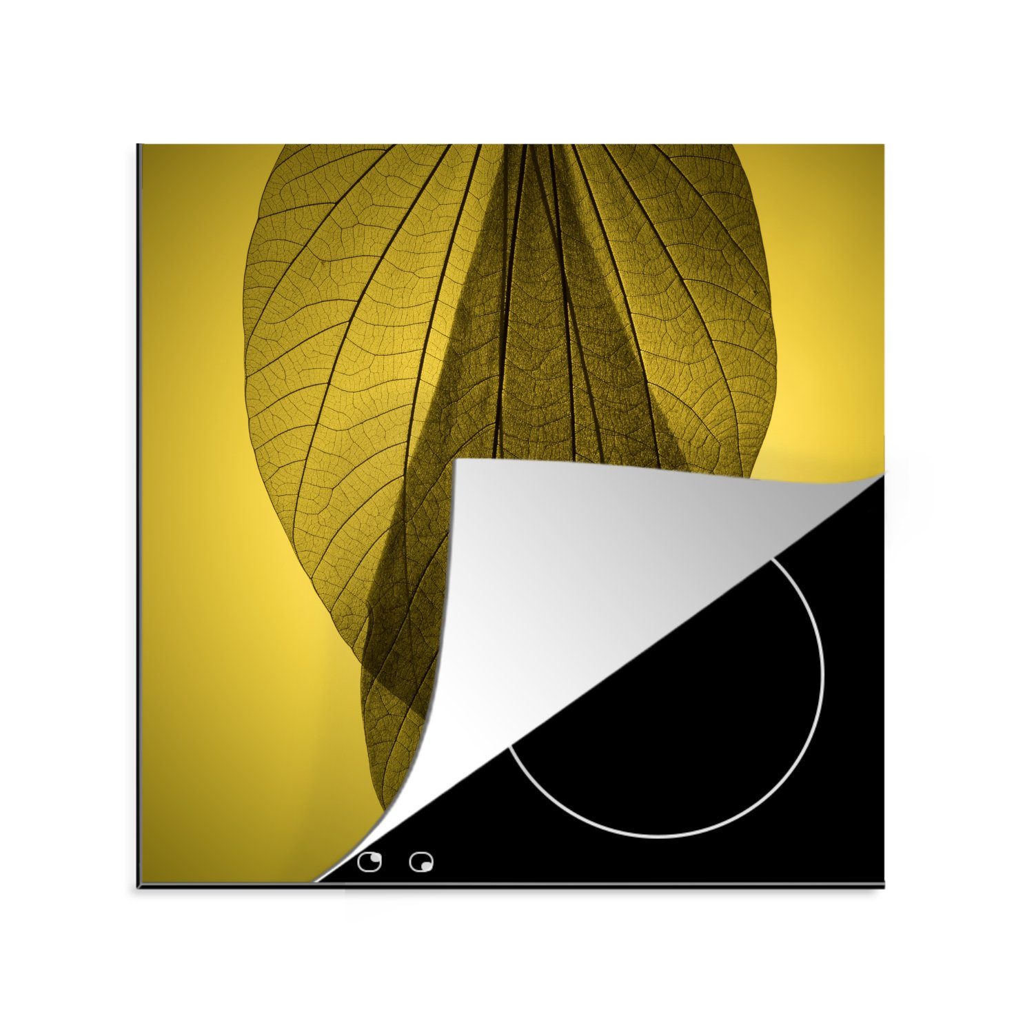 cm, küche Blätter Arbeitsplatte gelbem Skelett 78x78 botanischer (1 Hintergrund, Vinyl, tlg), mehrerer auf Ceranfeldabdeckung, Herdblende-/Abdeckplatte für MuchoWow