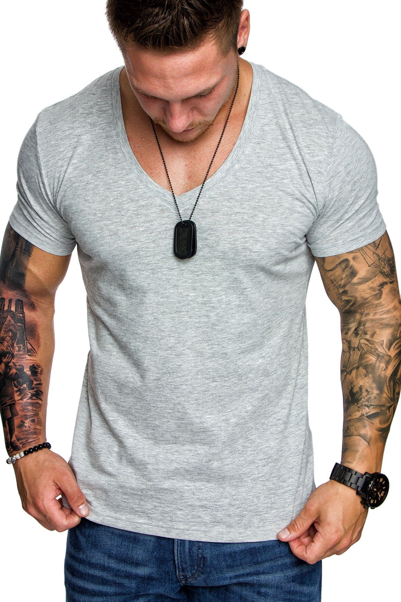 Amaci&Sons T-Shirt EUGENE Basic T-Shirt mit V-Ausschnitt Herren Einfarbig Vintage V-Neck Basic V-Ausschnitt Shirt