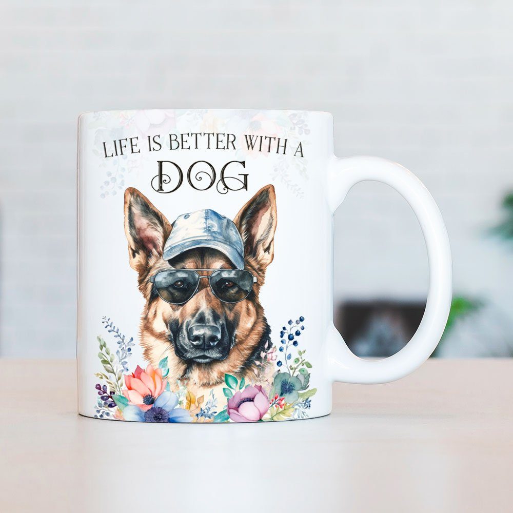 für Cadouri - Hundefreunde, Kaffeetasse Tasse Geschenk, bedruckt, mit beidseitig Keramik, handgefertigt, ml Hunderasse, 330 SCHÄFERHUND