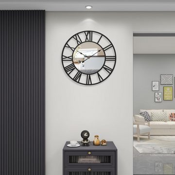 Jioson Wanduhr Spiegel Wanduhr 40cm Metall-Spiegel-Wanduhr, Retro Silent Wall Clock (Schwarz Wanduhren Modern Wohnzimmer mit Spiegel)