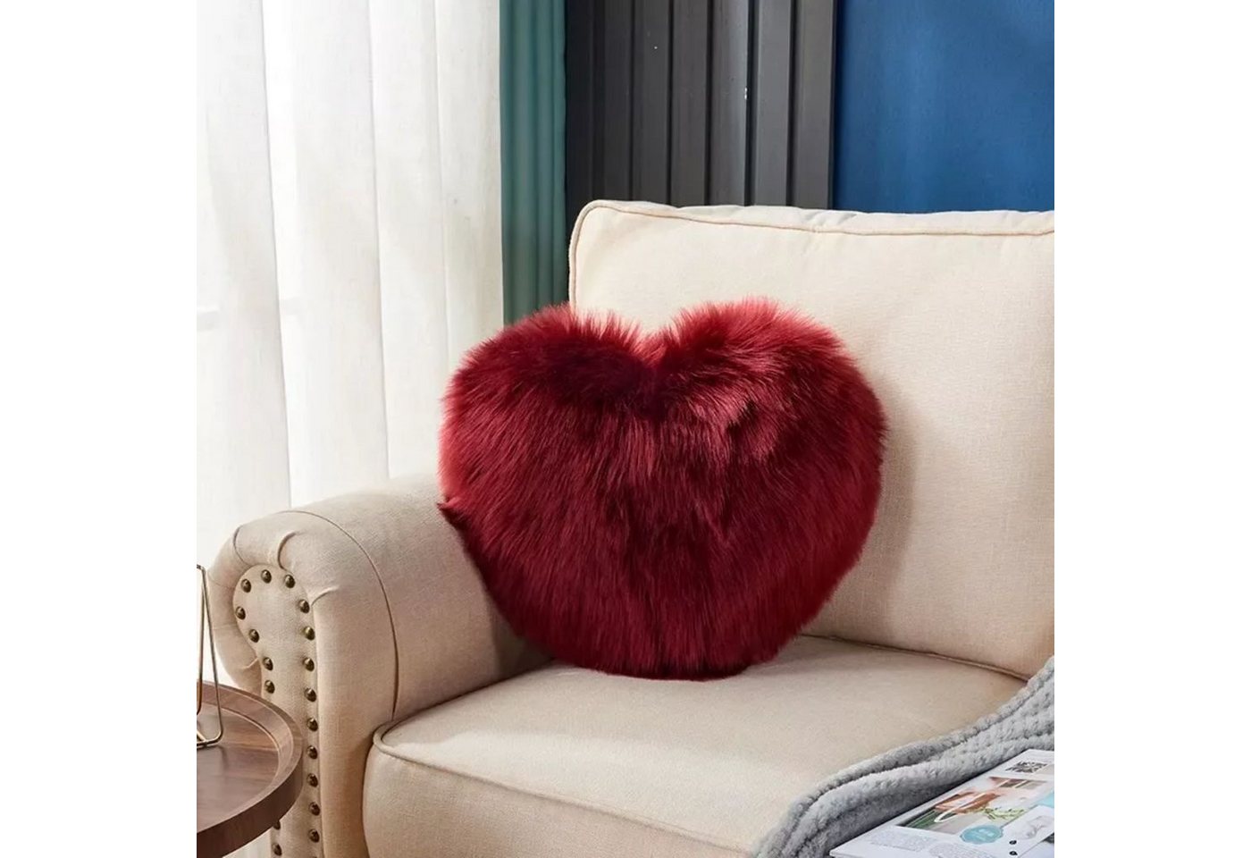 VewoTex Dekokissen Langhaar Herzkissen » Kuschelkissen 40x40cm, » Herz Dekokissen » Kunstfell langhaar
