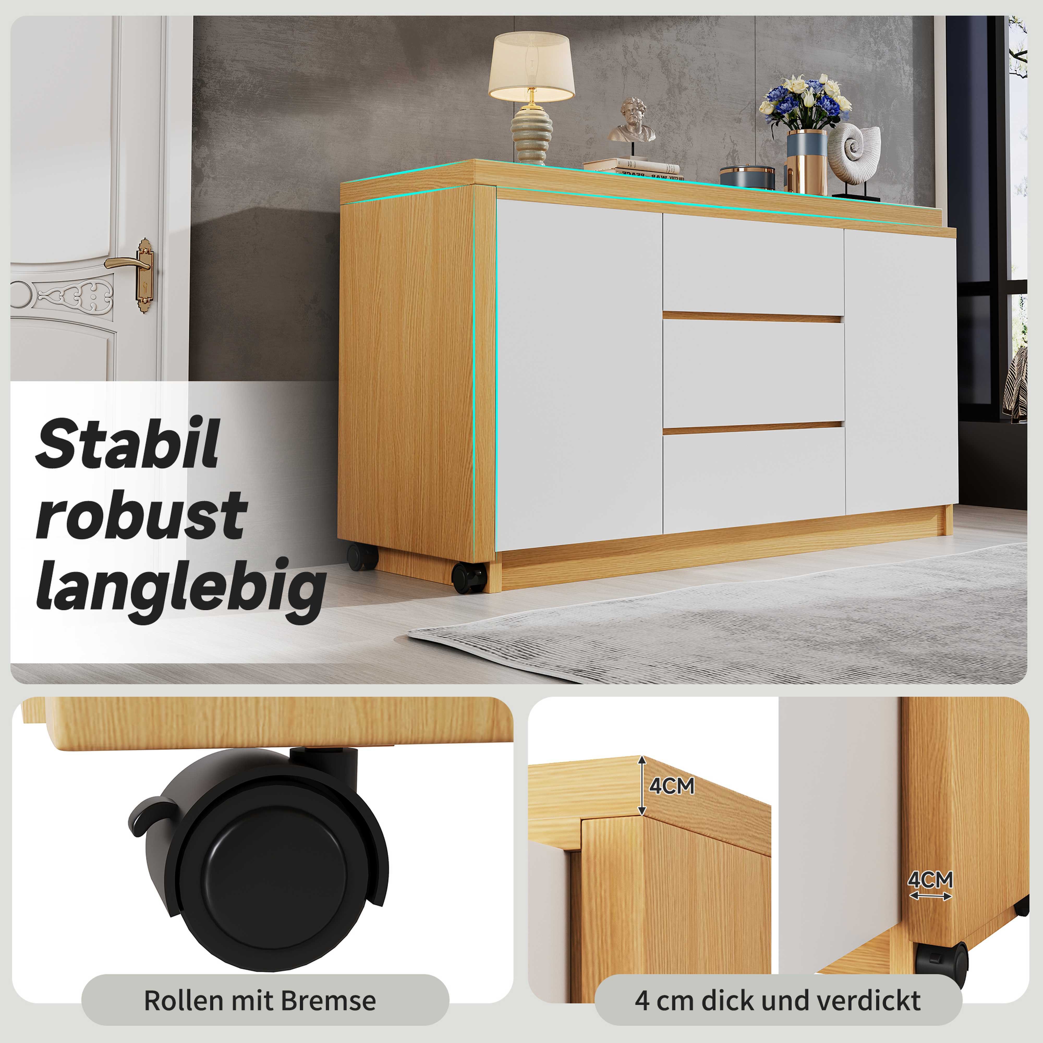 BlingBin Schreibtisch (1-St., 360° Drehbarer Klapptisch mit Feststellrollen, L-förmig nutzbar), 2 Türen & 3 Schubladen, Schreibtisch/Sideboard/Schminktisch