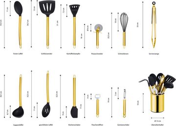 ECHTWERK Küchenorganizer-Set, (Set, 12-tlg), Kochbesteck mit Edelstahlgriff, Antihaft Silikon, mit Utensilienhalter