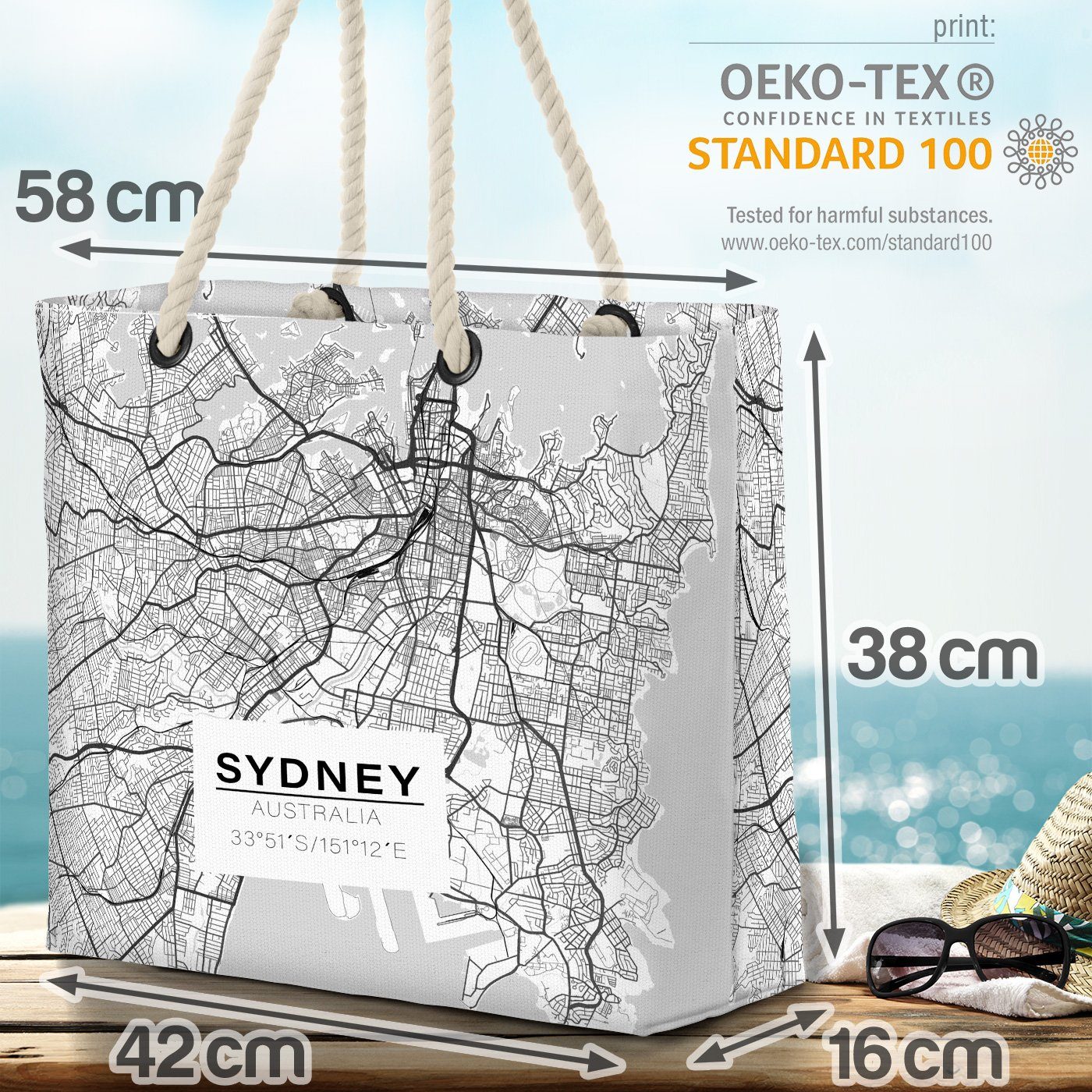 VOID Strandtasche (1-tlg), Karte Bag Australien Stadtkarte Oper Stadtplan Backpacker Sydney Beach Land