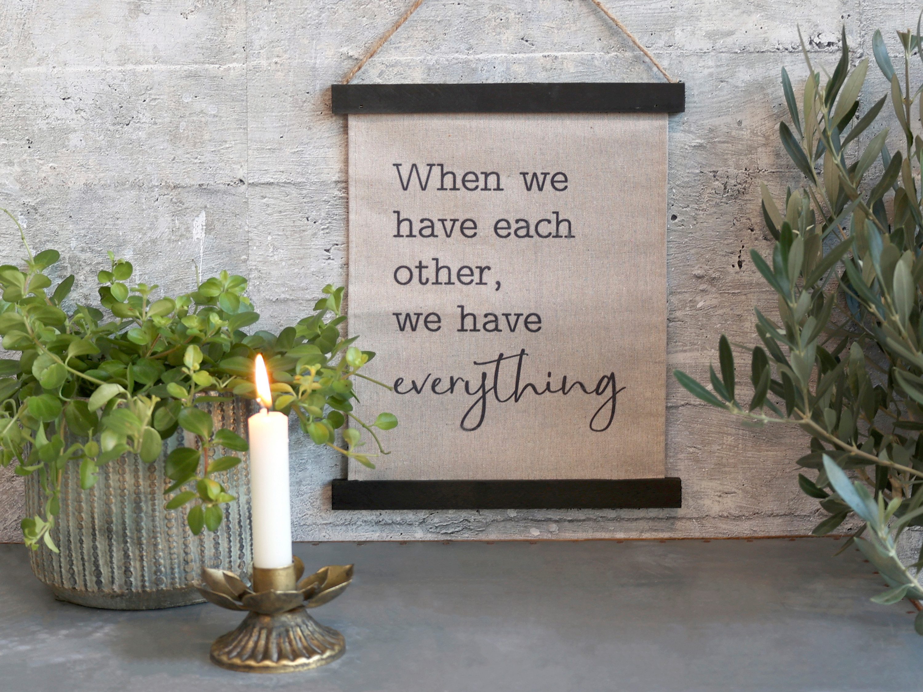 Chic Antique Leinwandbild Wandbild Leinwand mit Spruch Nesselstoff Holzrahmen 30x22cm Juteschnur, wunderschönes Design