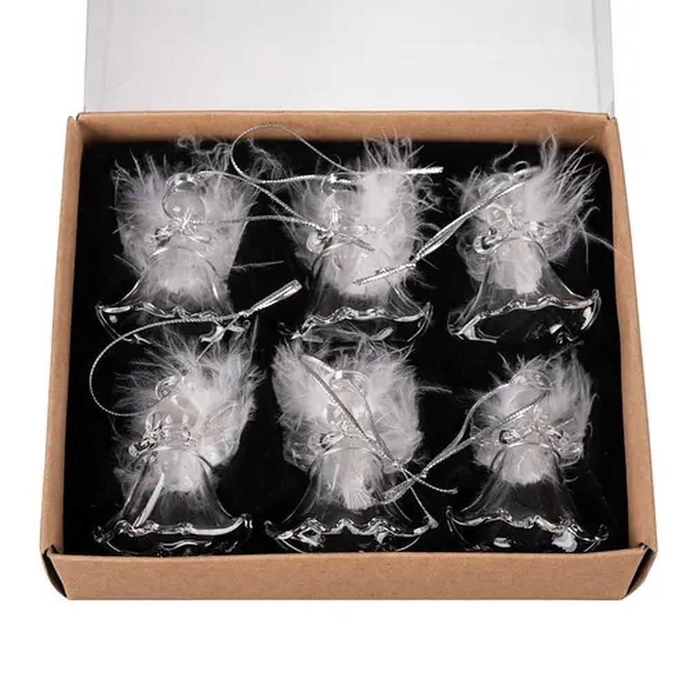 Ruhhy Christbaumschmuck Glasengel Baumanhänger (6-tlg), Glas mit Federflügeln, bruchsicher verpackt, 6er-Set