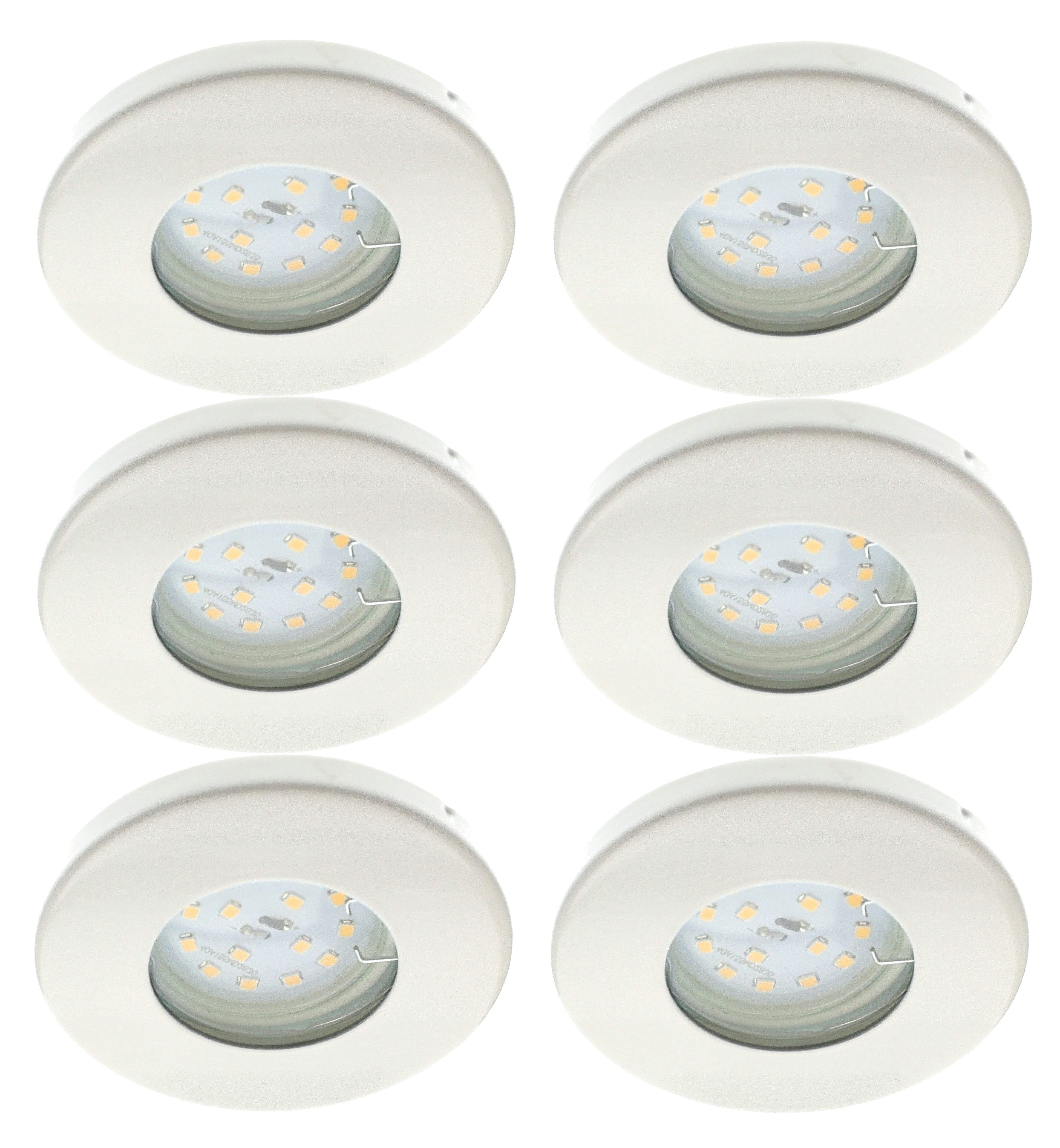 TRANGO LED Einbaustrahler, 6er Set 6729IP-066MO LED Einbaustrahler IP44 in Weiß matt inkl. 6x 5 Watt 3000K warmweiß Ultra Flach LED Modul für Bad, Dusche, Einbauspots, Deckenstrahler, Deckenlampe, Badleuchte