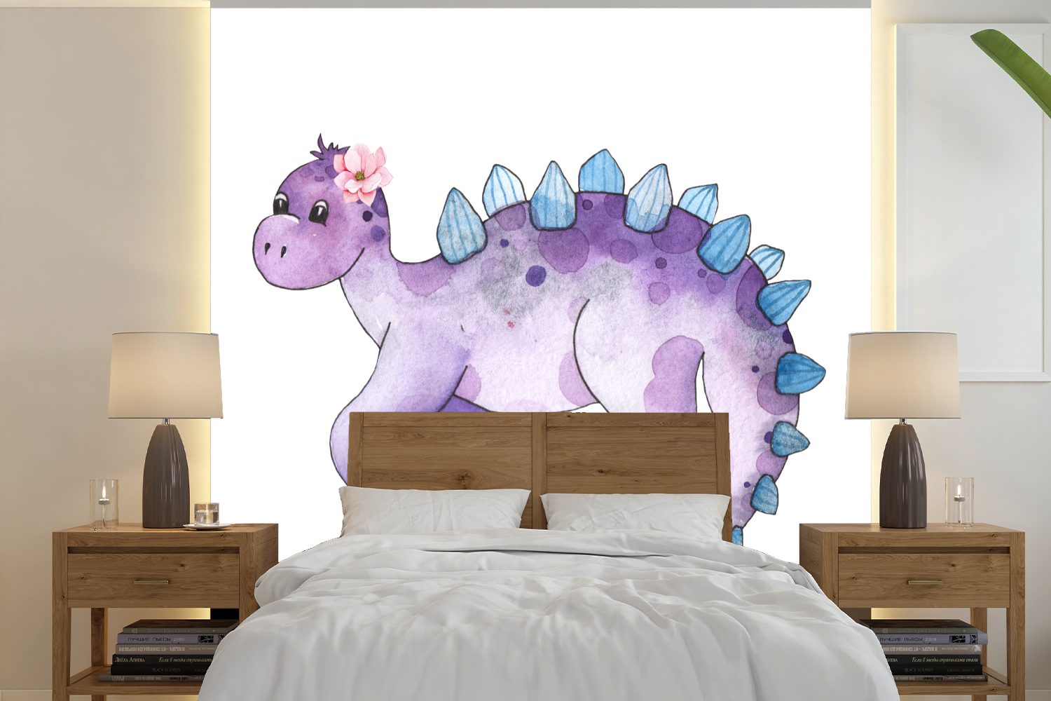 Dinosaurier Schlafzimmer, St), Kinderzimmer - Vinyl Lila oder Fototapete - - Tapete MuchoWow bedruckt, Rosa, - für Matt, Kinder (5 - Wandtapete Wohnzimmer Mädchen