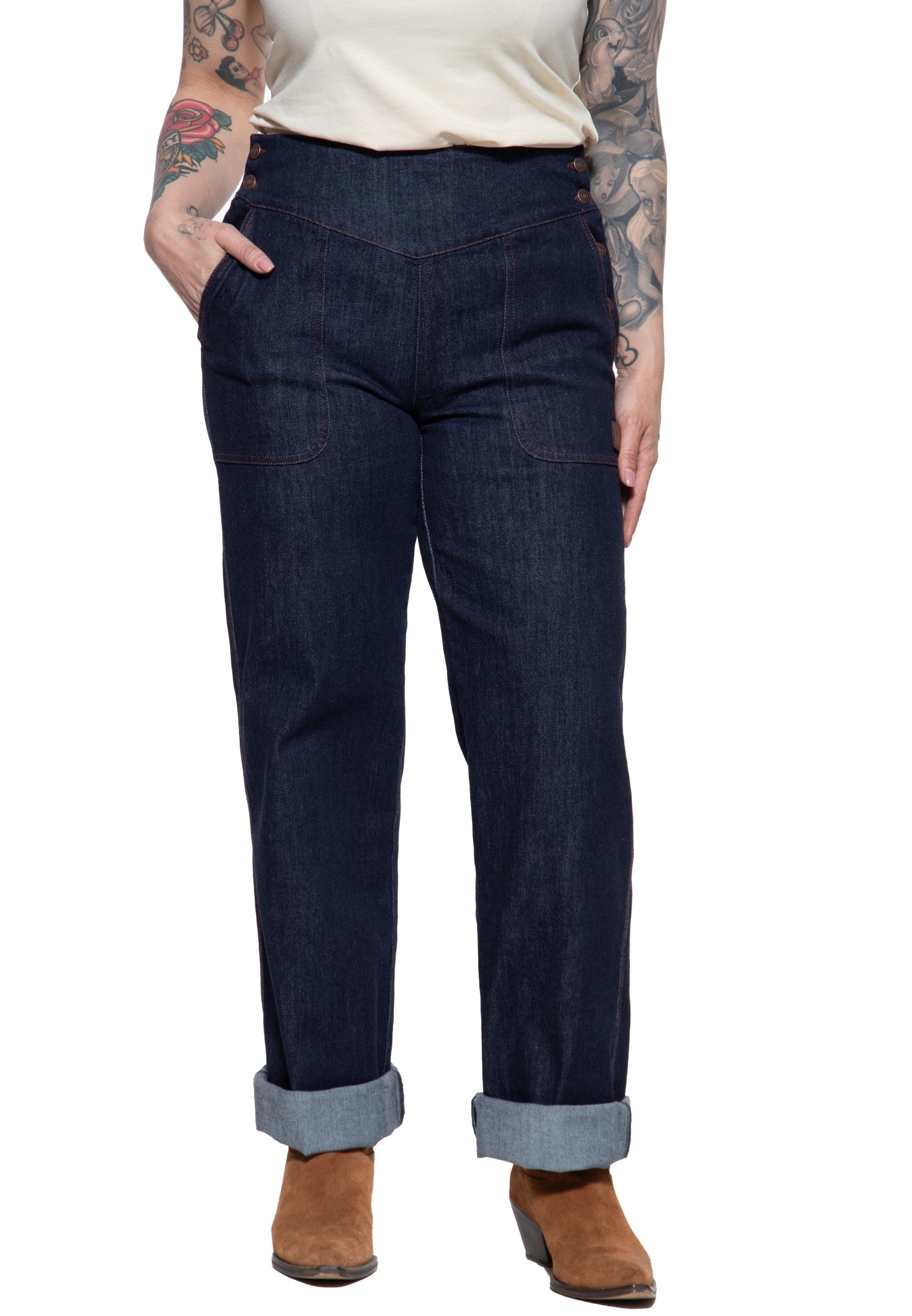QueenKerosin Straight-Jeans Josie mit Cinch-Back