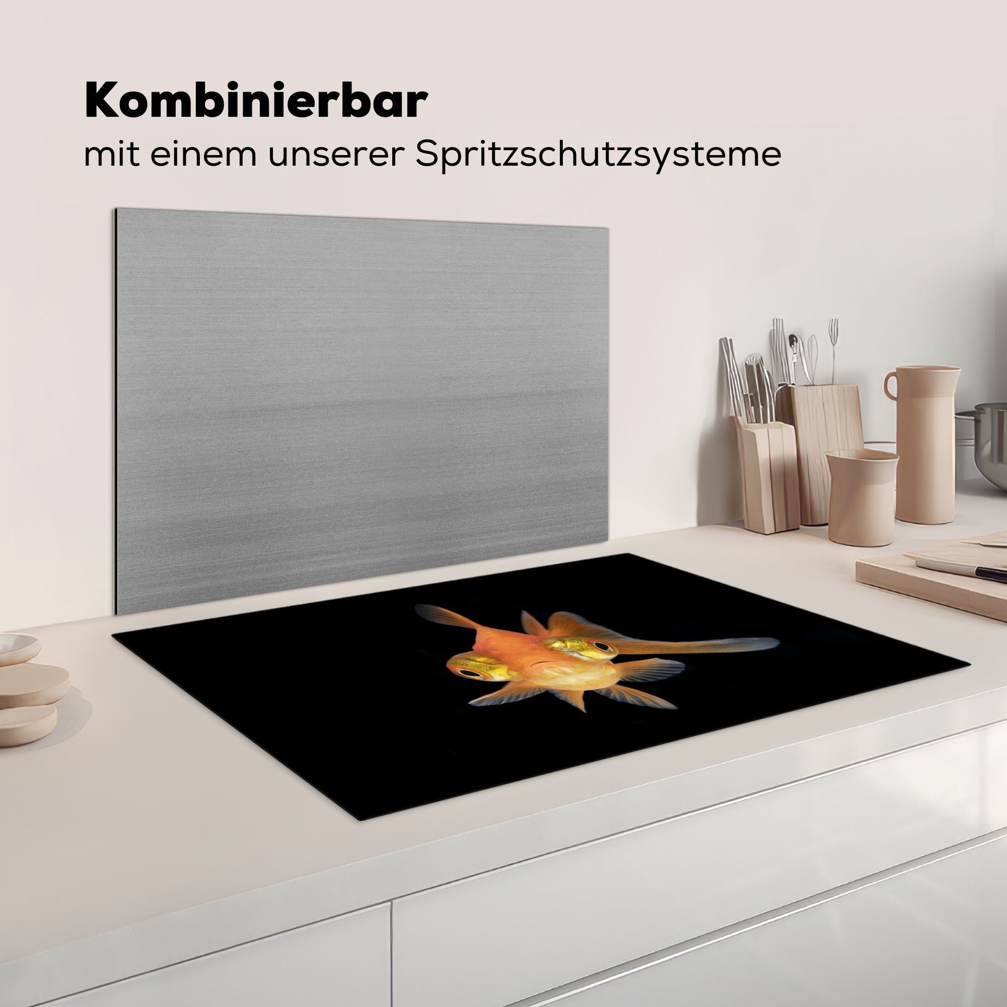 Meerestiere - Schutz küche, cm, 81x52 Augen, Ceranfeldabdeckung Vinyl, Induktionskochfeld MuchoWow - tlg), für die Herdblende-/Abdeckplatte Goldfisch (1