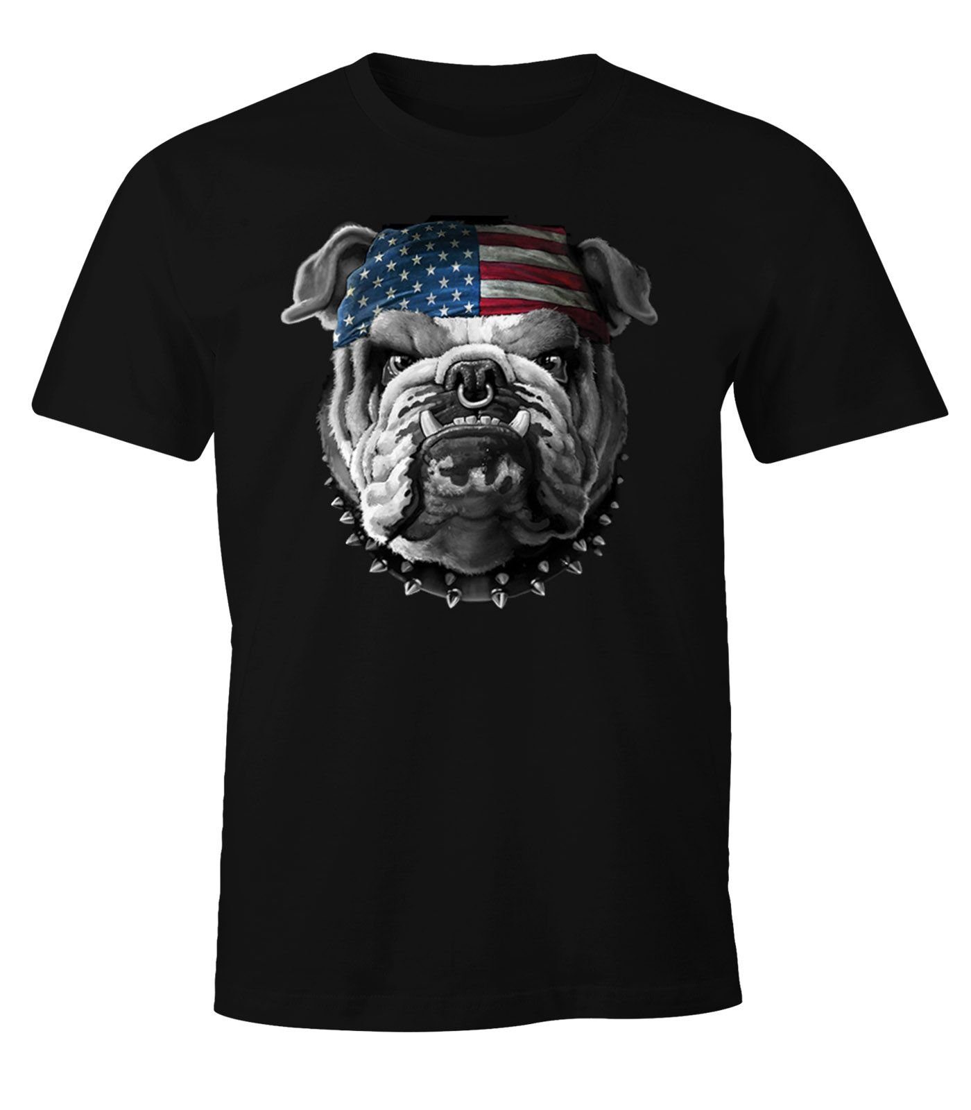 MoonWorks Print-Shirt Herren T-Shirt American Bulldog mit USA Flagge mit Print