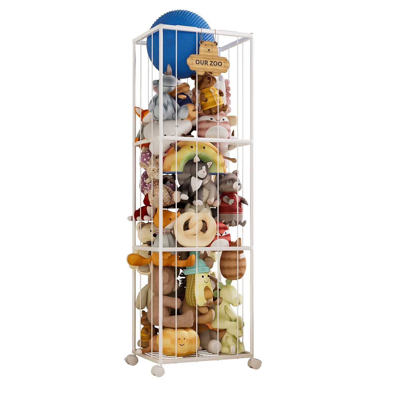 Yorbay Kinderregal Kuscheltier Aufbewahrung, Extra groß, mit Elastischem Band, Plüschtier-Halterung Spielzeug Organizer Halter für Kinder, Weiß