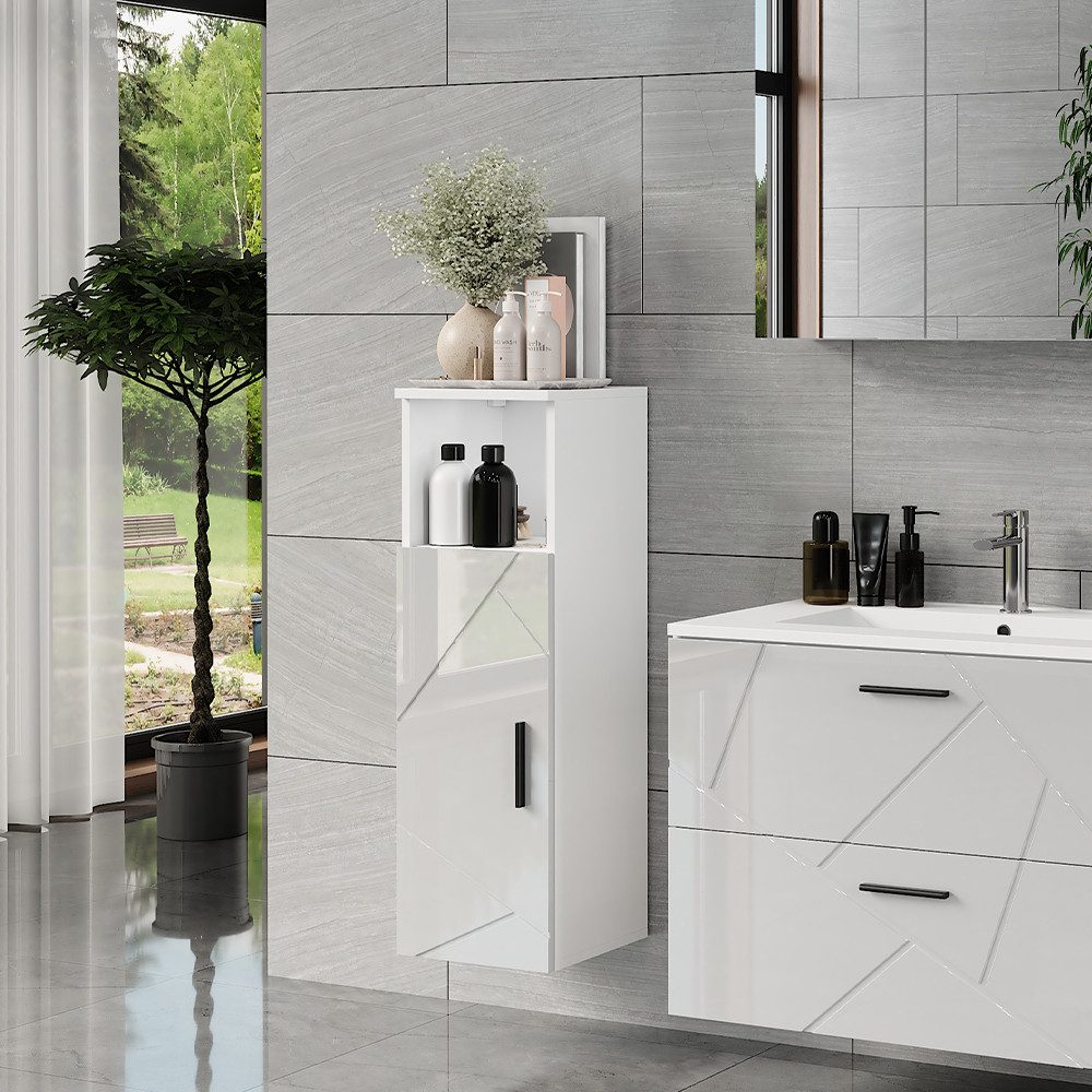 Vicco Midischrank Irma, Weiß/Weiß Hochglanz, 30 x 93 cm mit Tür (1-St)