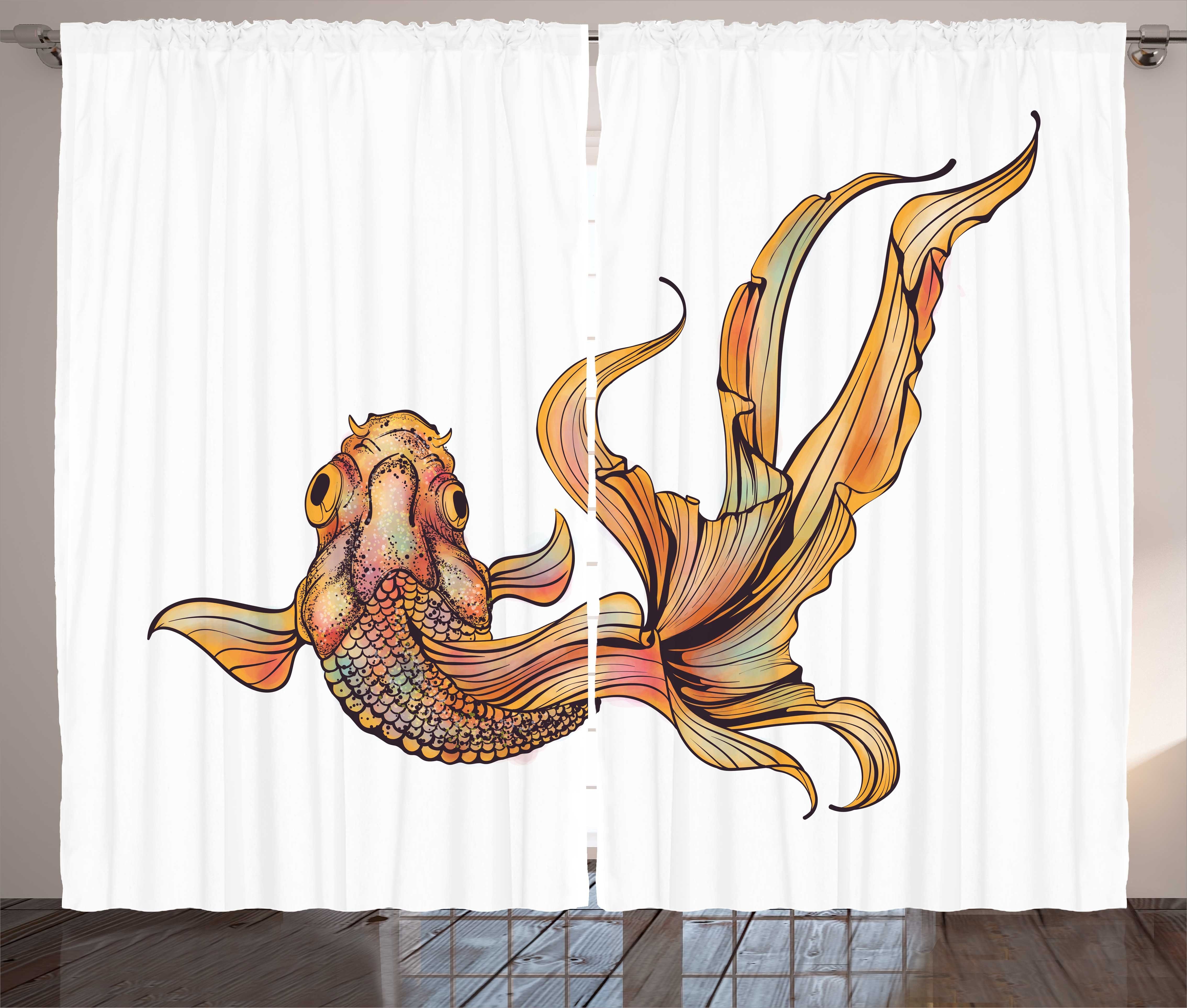 Gardine Schlaufen Goldfisch und mit Kräuselband Abakuhaus, Vorhang Wassertiere Haken, Schlafzimmer