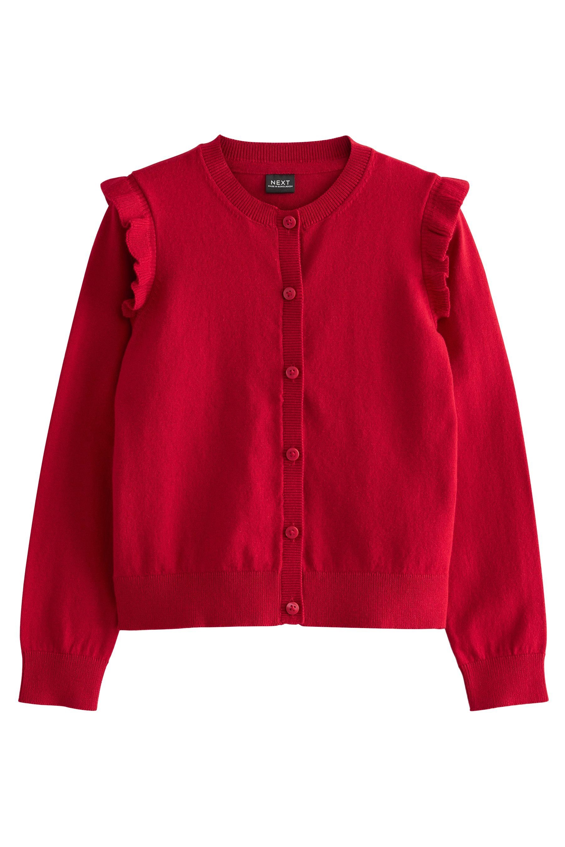 Strickjacke Schul-Strickjacke mit gerüschten Schultern