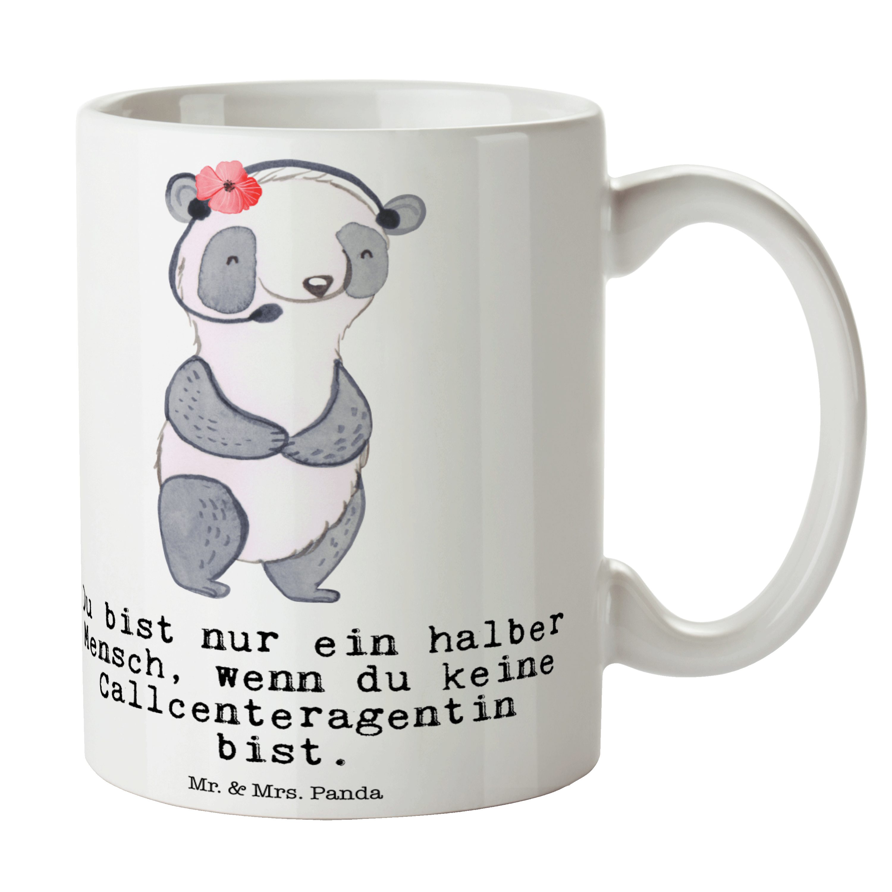 Mr. & Mrs. Panda Tasse Callcenteragentin mit Herz - Weiß - Geschenk, Kundendienstmitarbeiter, Keramik