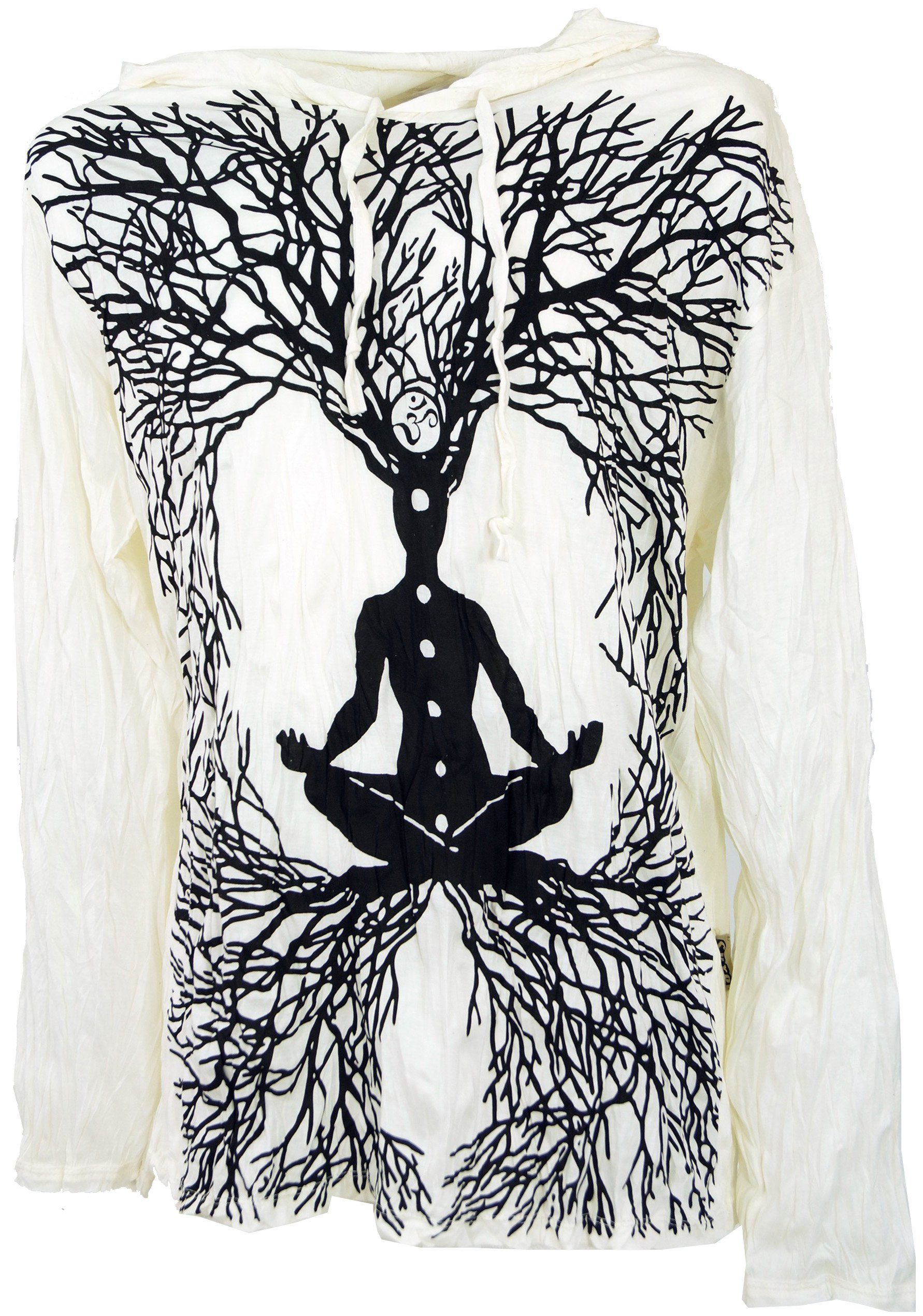 Bekleidung Sure Kapuzenshirt Langarmshirt, Meditation.. alternative Guru-Shop Style, T-Shirt weiß Goa Festival,