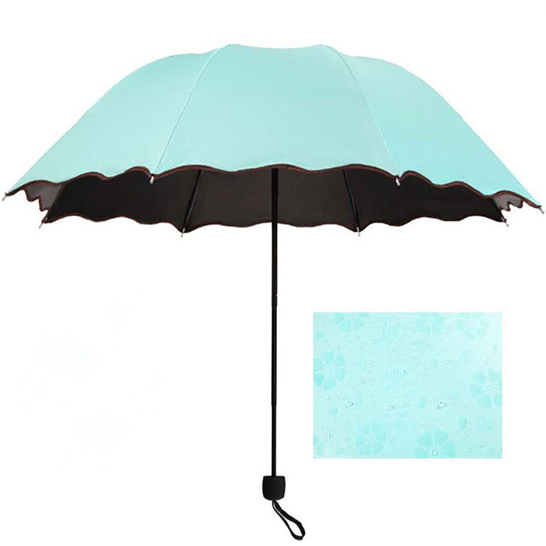 DÖRÖY Taschenregenschirm Wasserblühender Regenschirm,regenfester Faltschirm,AntiUV-Sonnenschirm grün
