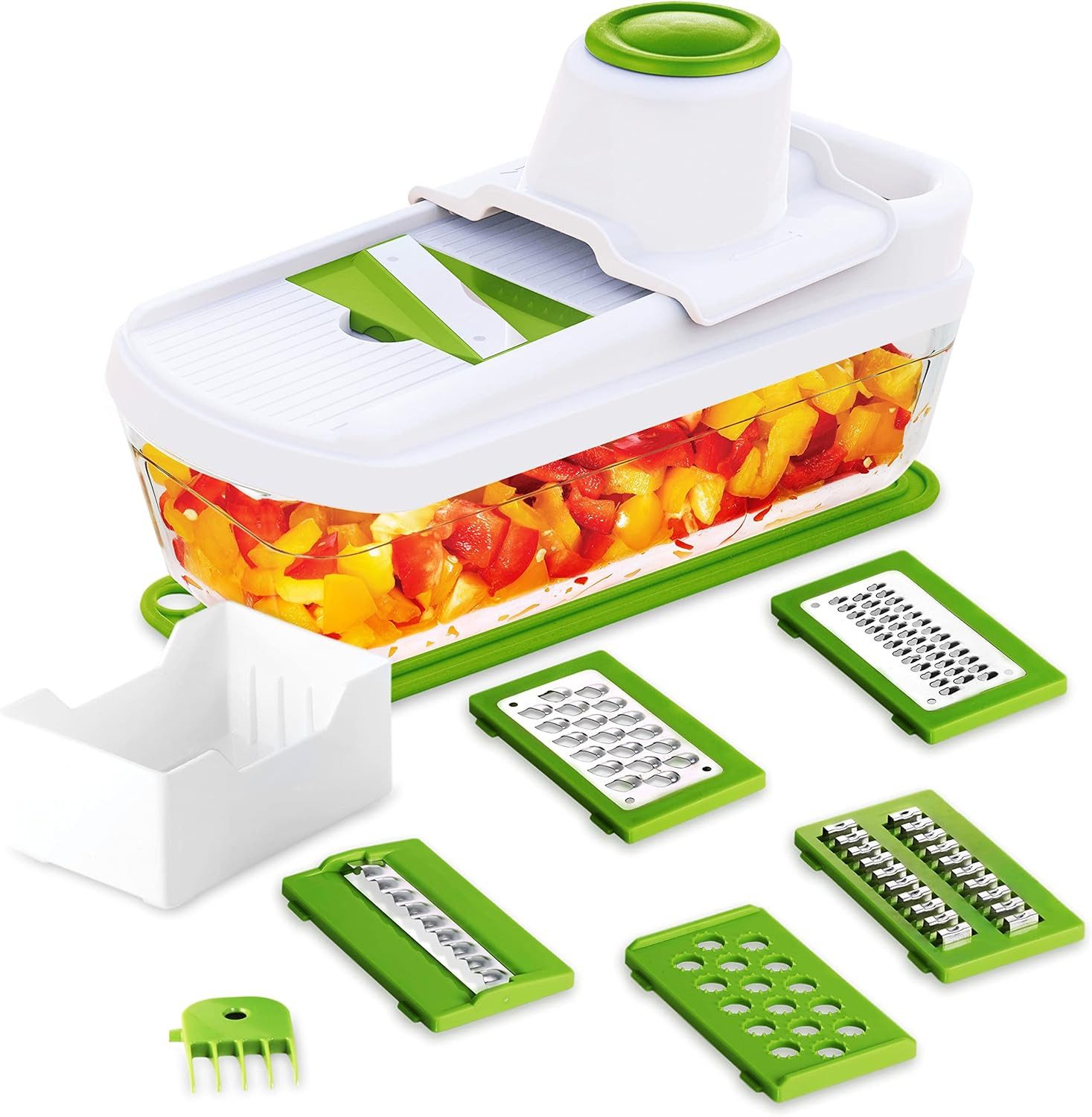 TAVIALO Zerkleinerer TAVIALO Gourmet Mandoline Gemüsehobel-Set, 11-teilig, BPA-frei, Multifunktionaler Küchenhobel inkl. Glasbehälter, spülmaschinenfest