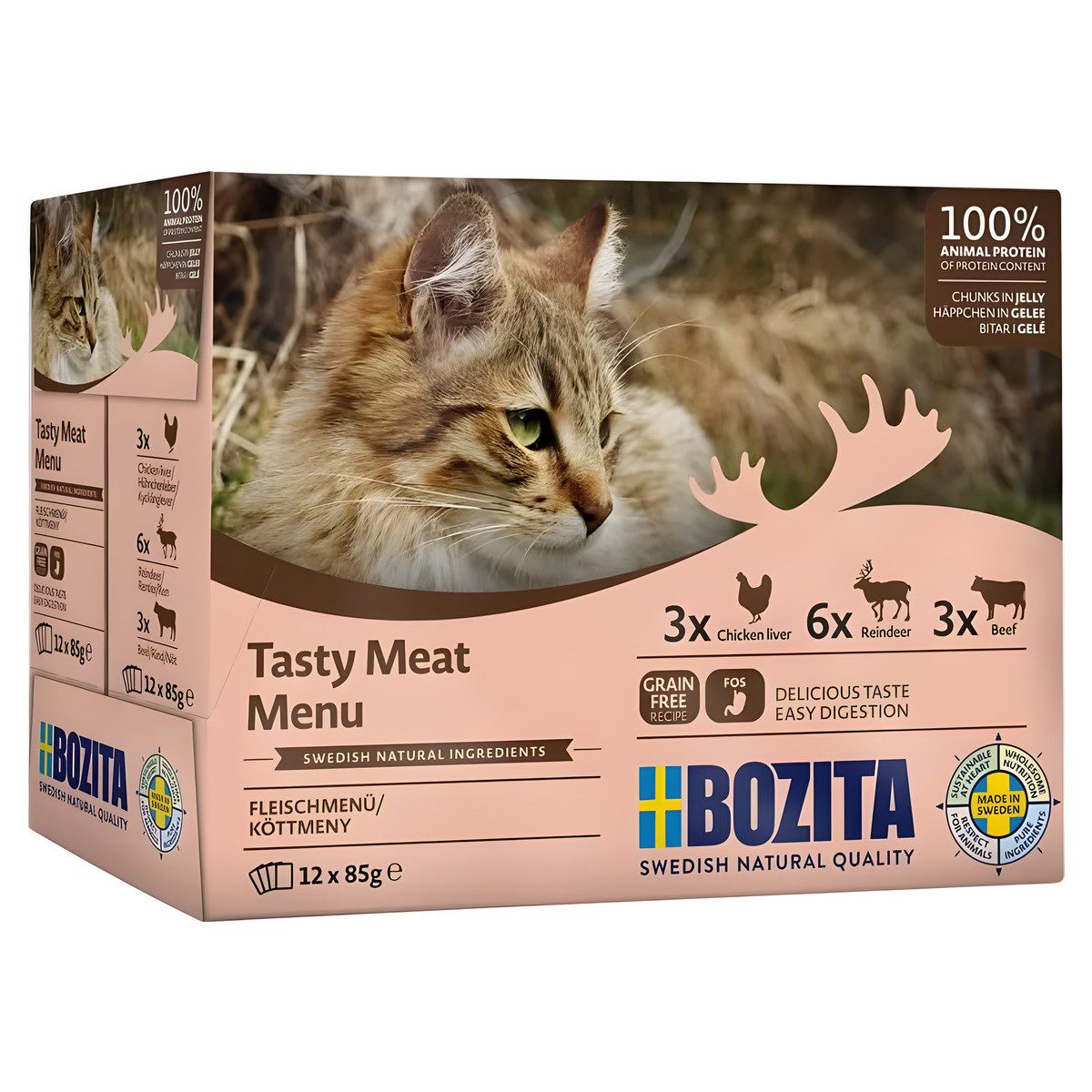 Bozita Häppchen in Gelee Multibox Fleisch-Menü II 12 x 85 g, Nassfutter für: Katze