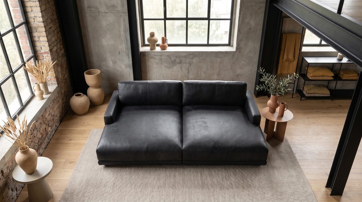 KAWOLA Big-Sofa MARLIN Bigsofa aus Lederfaserstoff, schwarz, Big Sofa Lederfaserstoff schwarz – Bild 3 von 5