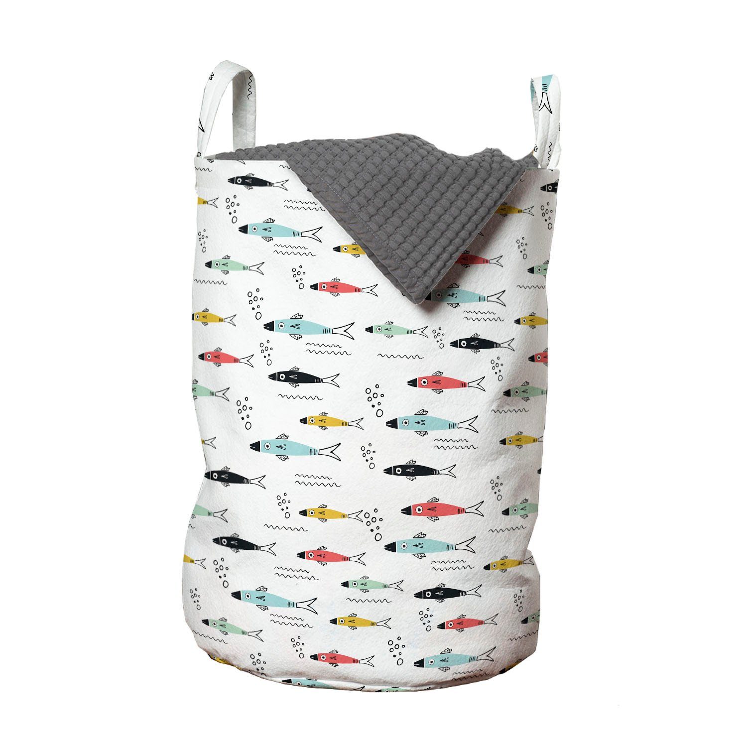 Abakuhaus Wäschesäckchen Wäschekorb mit Griffen Kordelzugverschluss für Waschsalons, Welle Unterwasser-Meerestiere Kunst