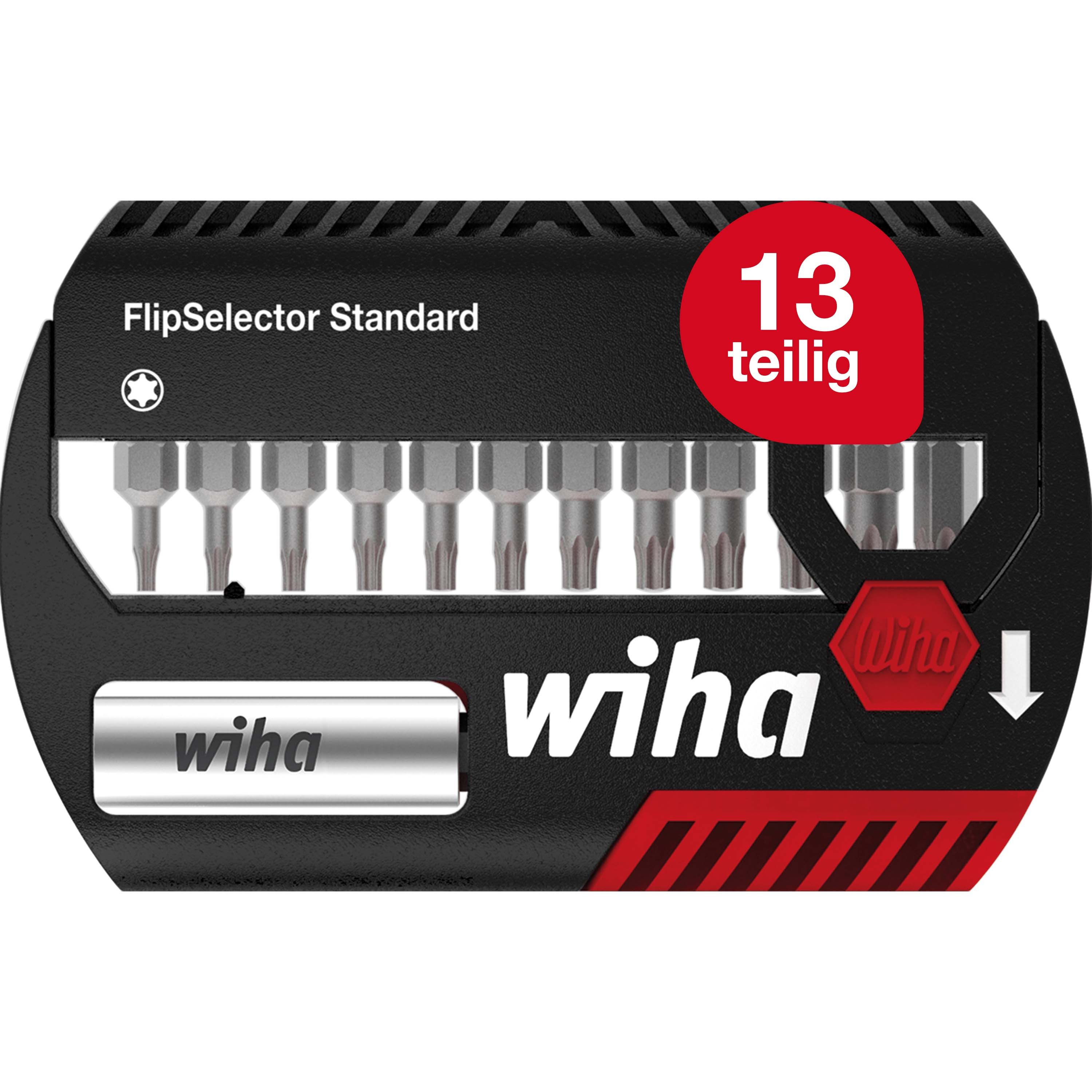 Wiha Bit-Set FlipSelector (39056) - 15 tlg., Standard 25 mm TORX, magnetischer Bithalter, 1/4 Zoll C6,3