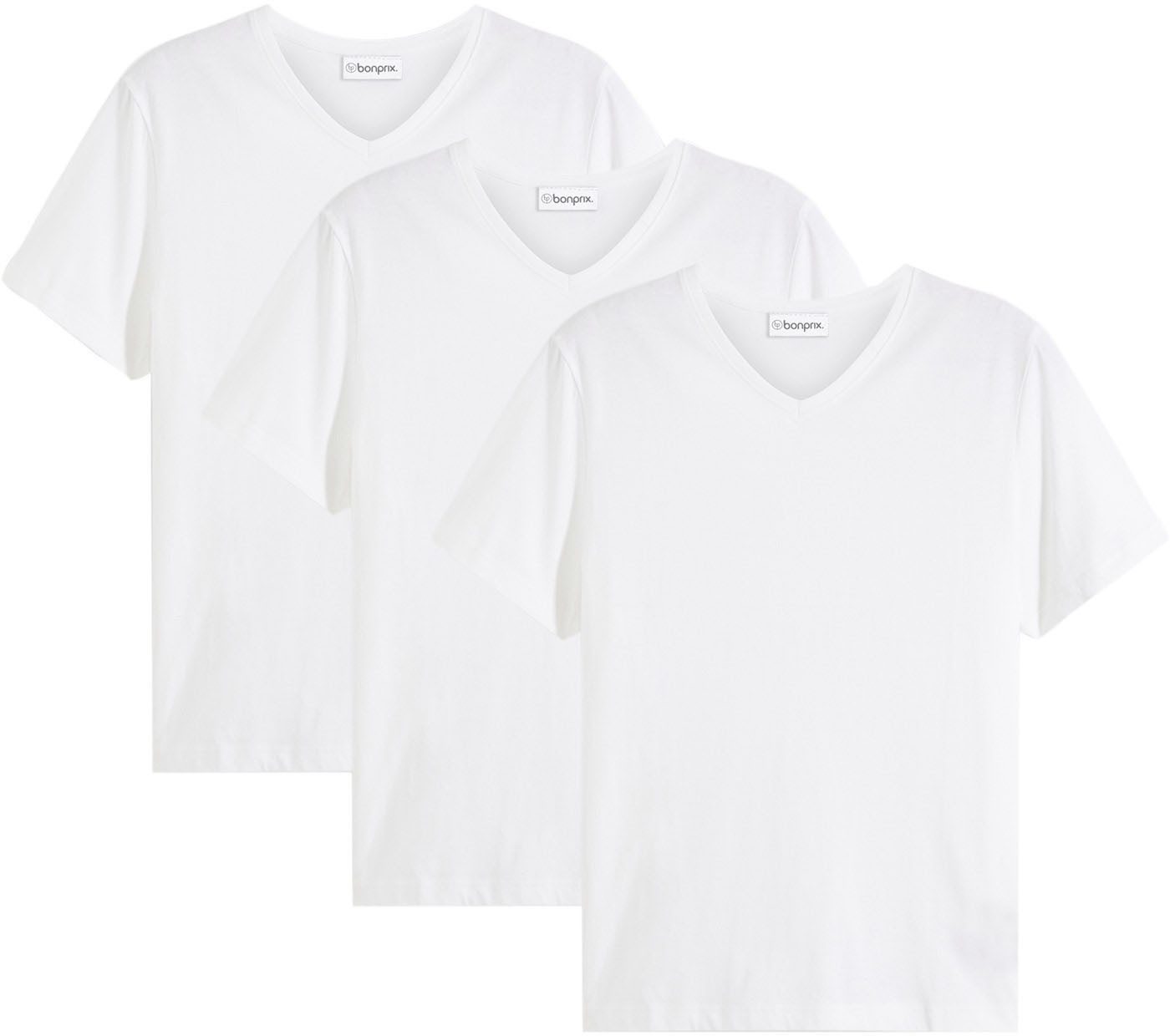 bonprix T-Shirt (Packung, 3-tlg) Regular Fit, V-Ausschnitt, aus Baumwolle günstig online kaufen