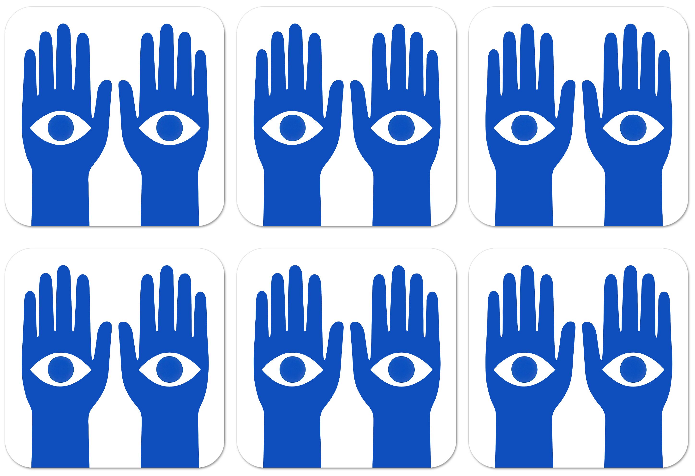 MuchoWow Glasuntersetzer Hände - Zwei - Augen - Blau, Zubehör für Gläser, 6-tlg., Tassenuntersetzer Kork, Quadrat, Untersetzer Set Gläser, 10x10 cm