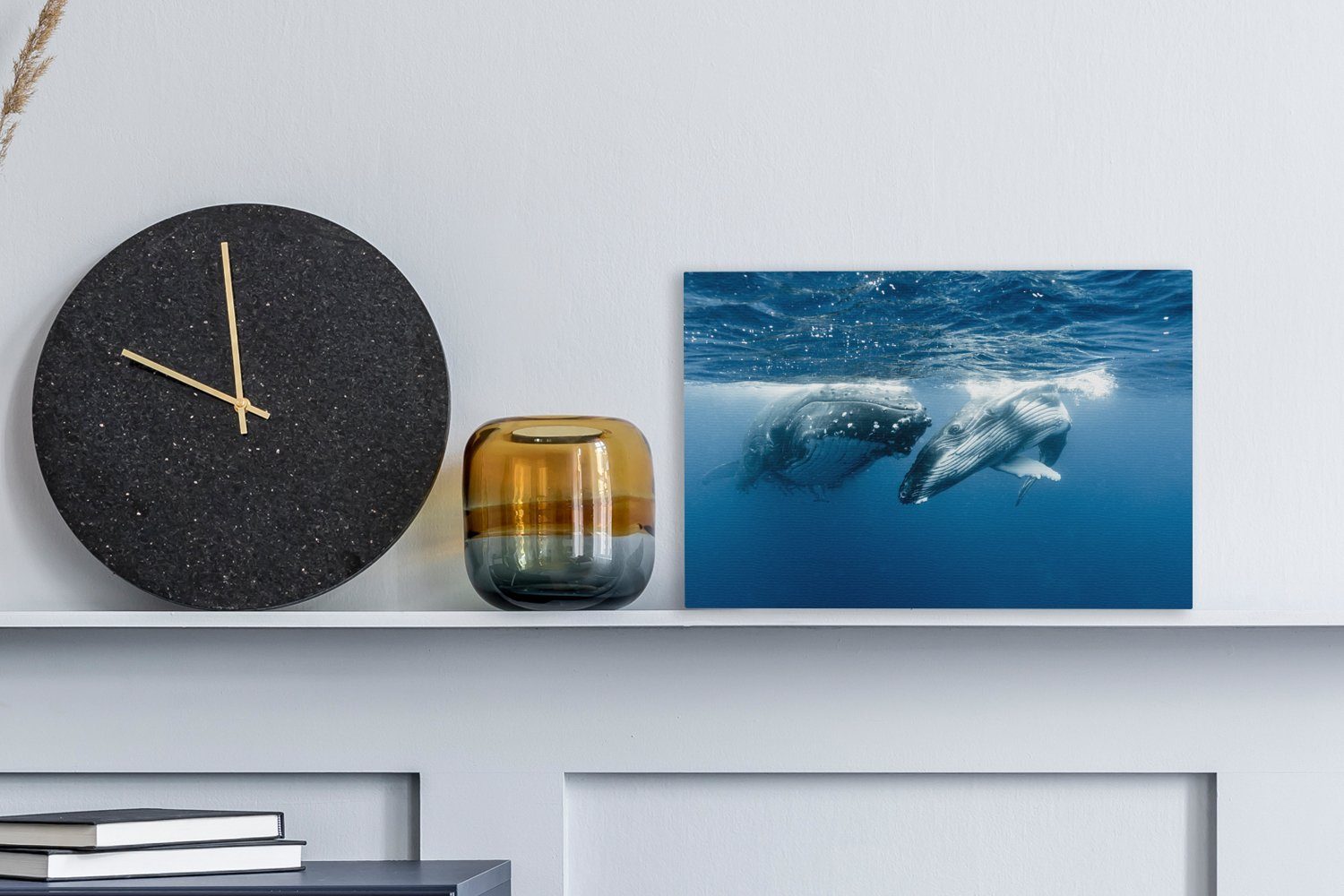 Leinwandbilder, an Aufhängefertig, OneMillionCanvasses® Wanddeko, Wandbild Seite, Leinwandbild Seite Zwei cm schwimmen (1 St), 30x20 Buckelwale