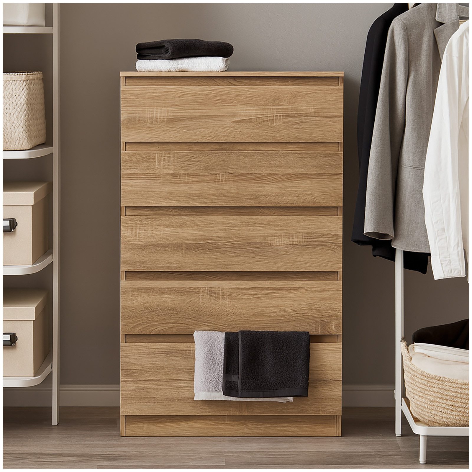 HTI-Living Kommode Kommode mit 5 grifflosen Schubladen Thekla Sonoma (Stück, 1 St., 1 Kommode), Sideboard