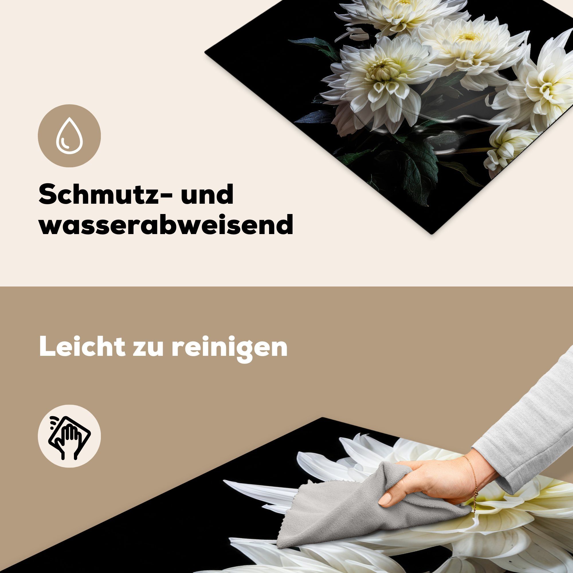 Arbeitsfläche cm, Mobile MuchoWow Blumen Chrysantheme Ceranfeldabdeckung Vinyl, - - - (1 Herdblende-/Abdeckplatte Weiß nutzbar, Natur - Botanisch, 60x52 tlg),