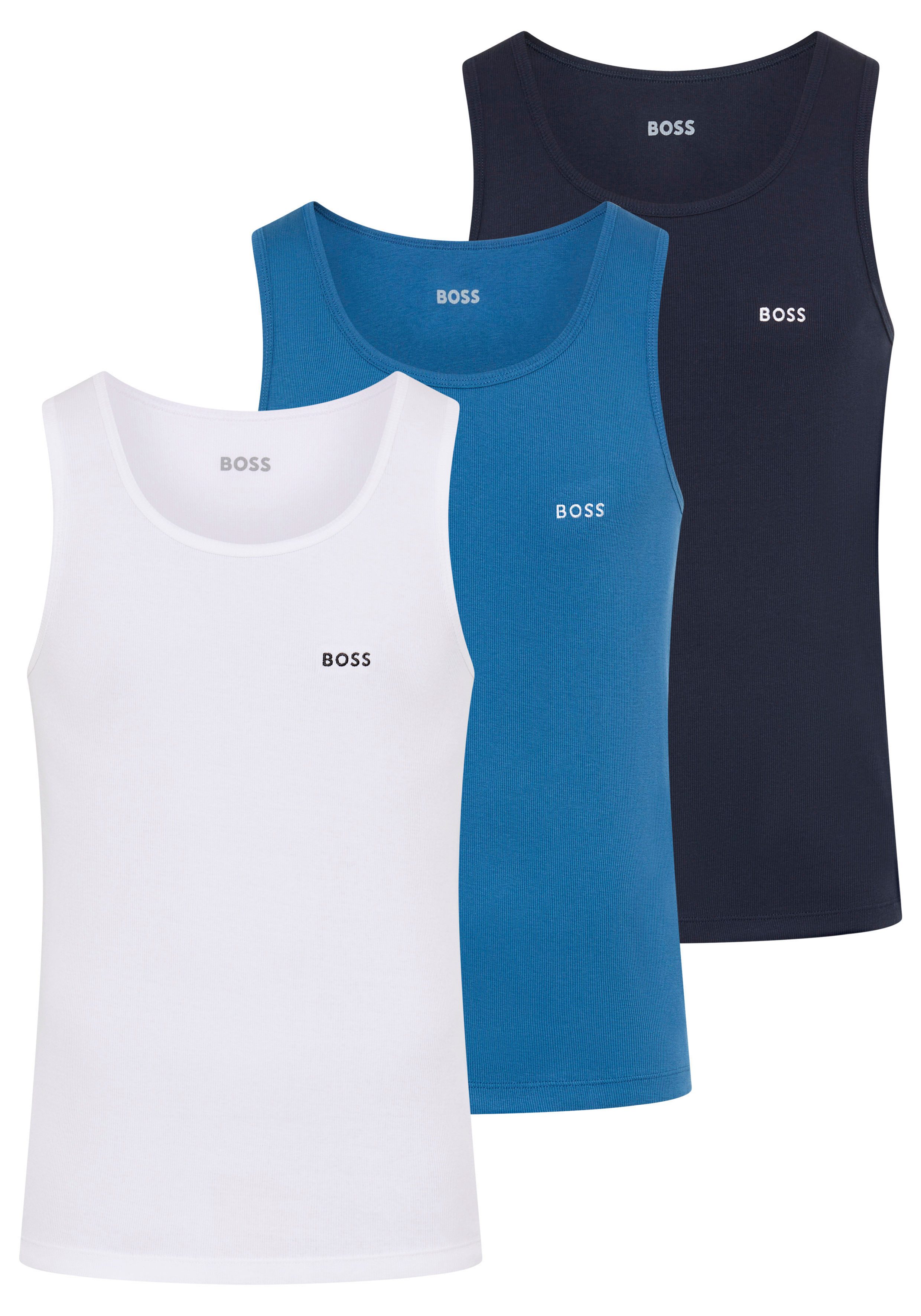 BOSS Tanktop 3P RibClassic BOSS ONE Ton in Ton Stickerei auf der Brust günstig online kaufen