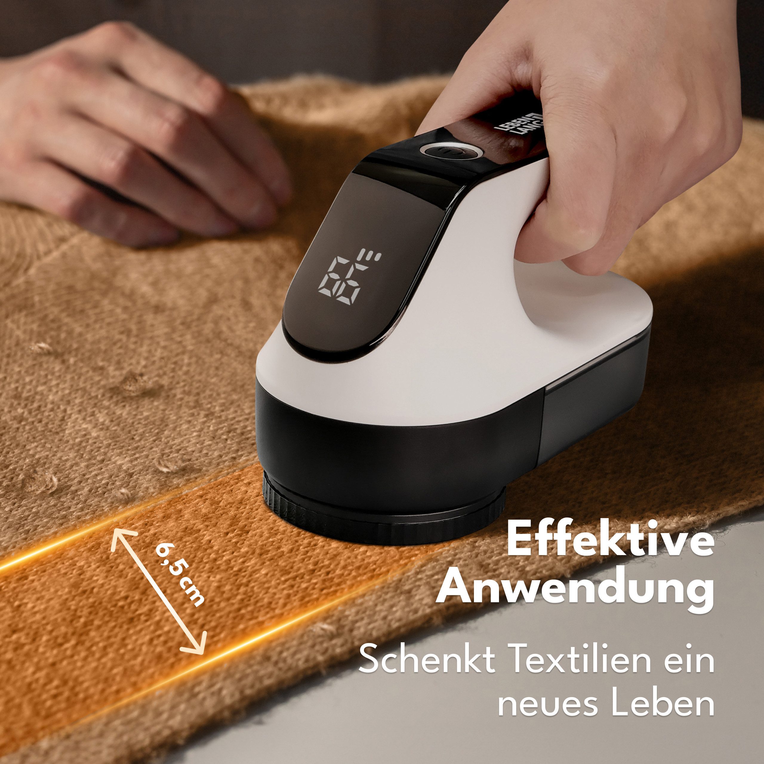Lebenlang Fusselrasierer Elektrisch - 2000mAh & 2h Laufzeit mit LED-Anzeige & Reinigungspinsel, 3 Ersatzklingen, 6,5cm Schneidekopf, Inkl. Ladekabel & kurze Lad – Bild 4 von 5