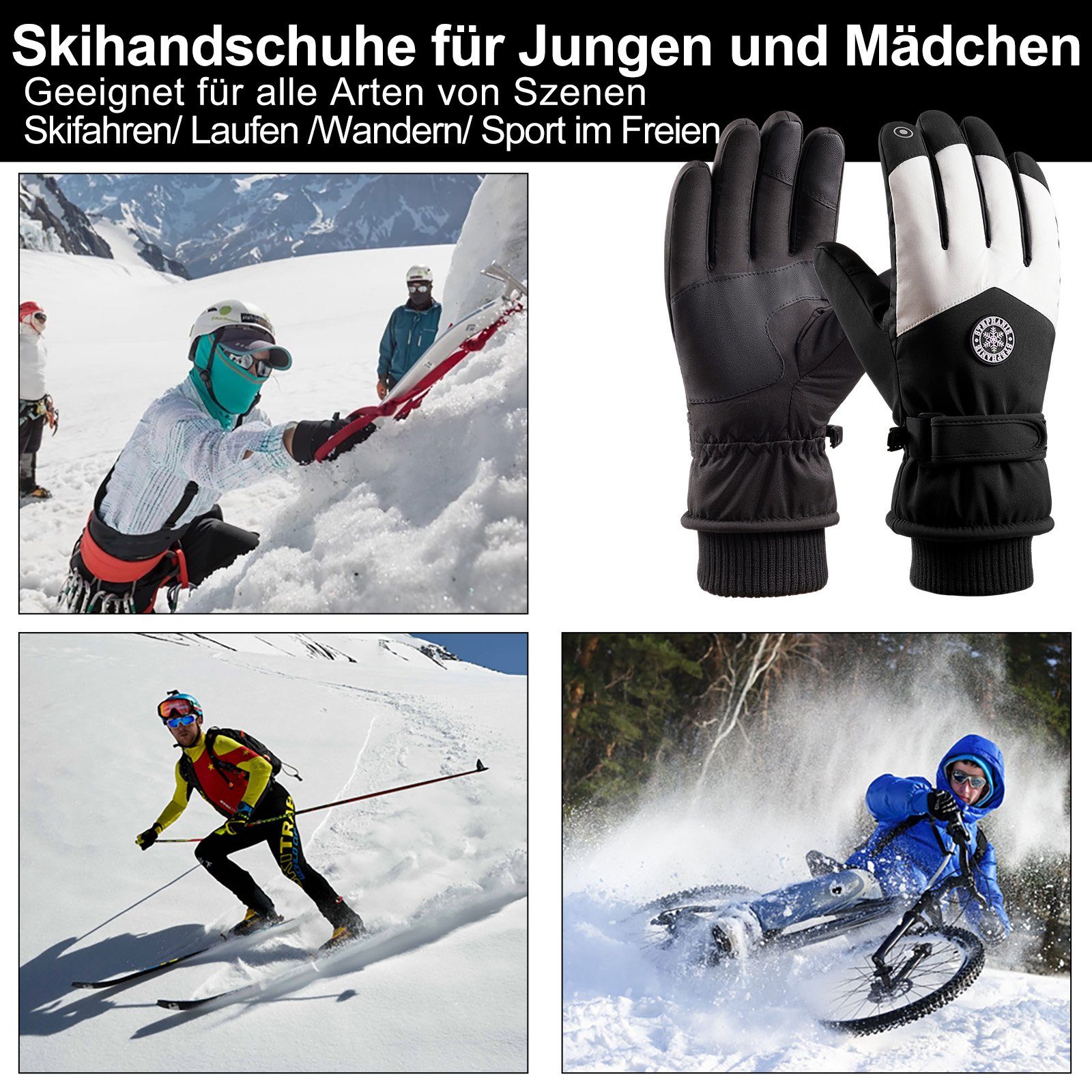 Sunicol Fahrradhandschuhe -30°F Wasserdichter Touchscreen Thermo Snowboardhandschuhe Gepolsterte Herren Damen Skihandschuhe Warme Winterhandschuhe