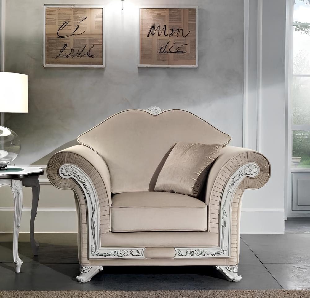 Xlmoebel Sessel Luxuriöser Einzelsessel aus Holz in Beige mit bequemer Lehne (Sessel), Hergestellt in Italy