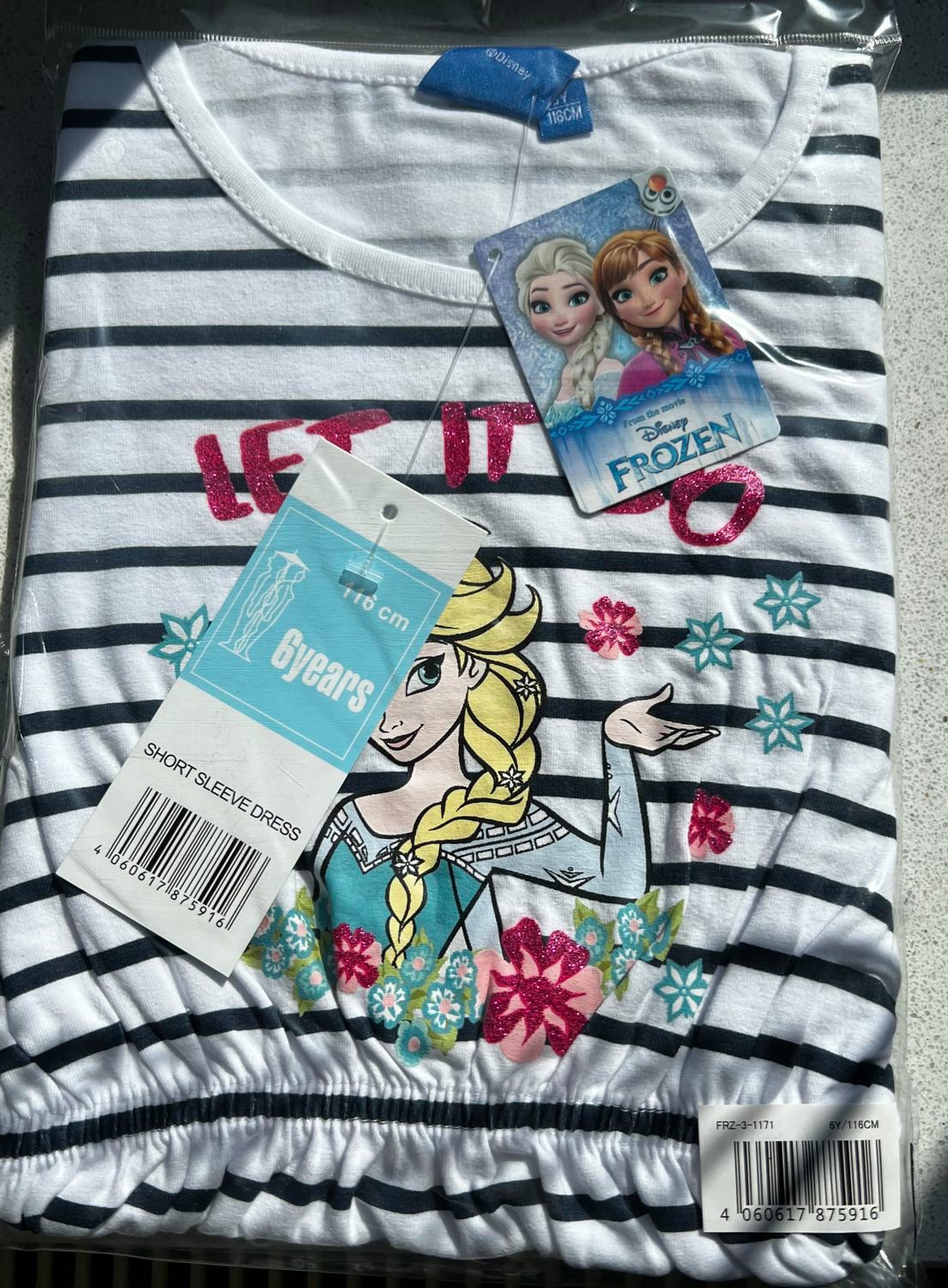 Disney Frozen Jerseykleid FROZEN Anne + Elsa Mädchenkleid gestreift 3 4 5 6 8 Jahre