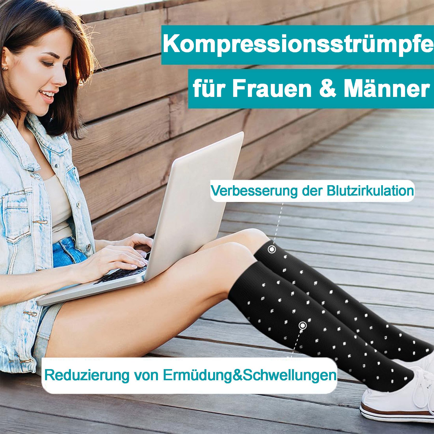 Mutig Kompressionsstrümpfe 6 Paar Reisestrümpfe, Sportsocken für Damen und Herren (ideal für Laufen, Reise, Flug, Alltag)