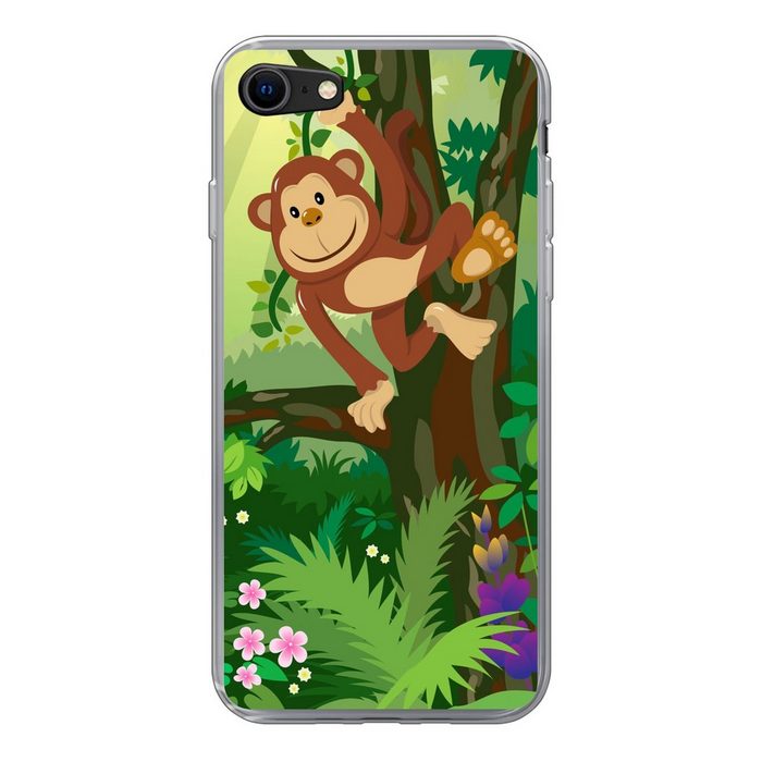 MuchoWow Handyhülle Affe - Dschungel - Jungen - Mädchen - Blumen - Kinder Handyhülle Apple iPhone SE (2022) Handy Case Silikon Bumper Case