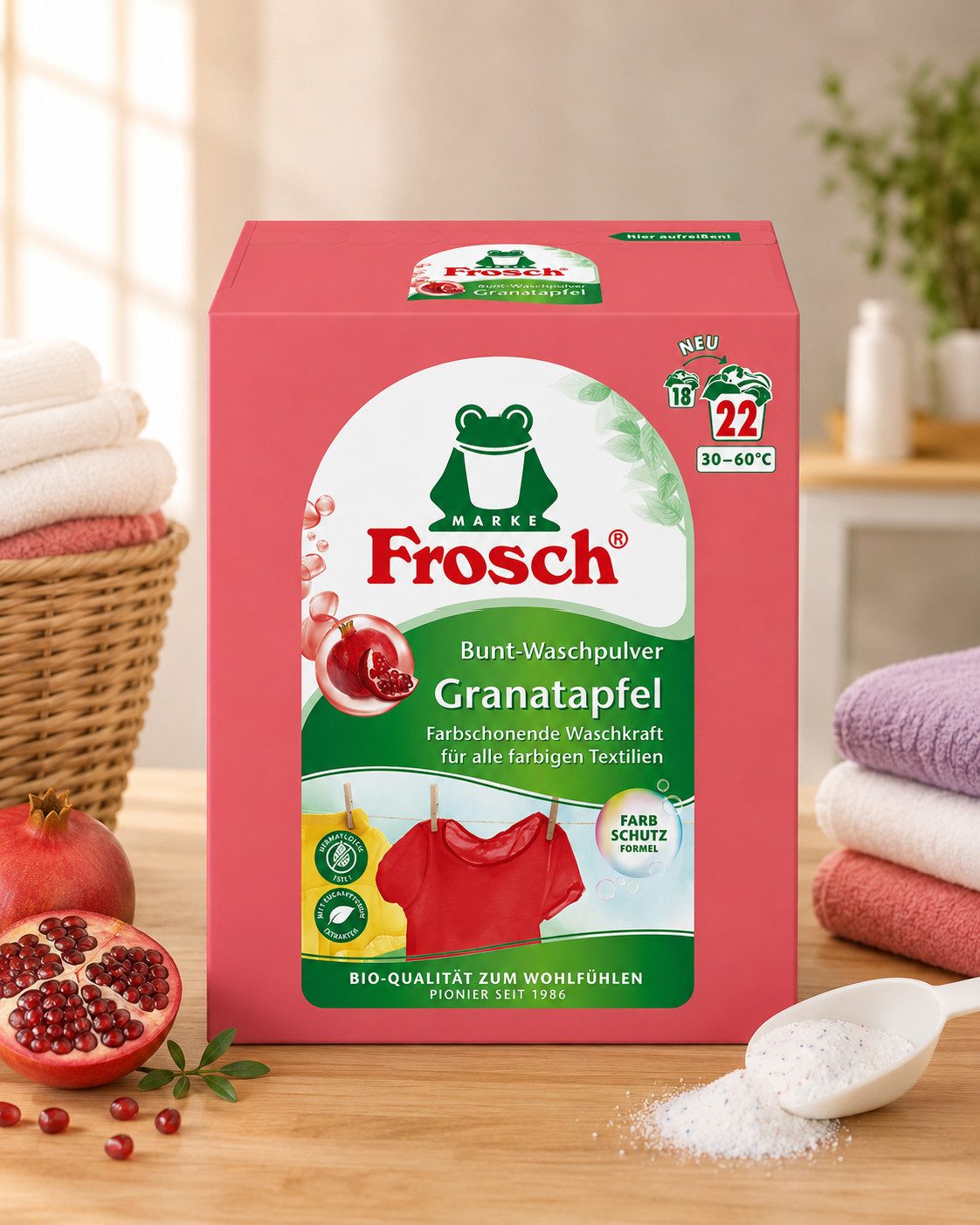 FROSCH Frosch Bunt-Waschpulver Granatapfel – 1,45 kg Colorwaschmittel